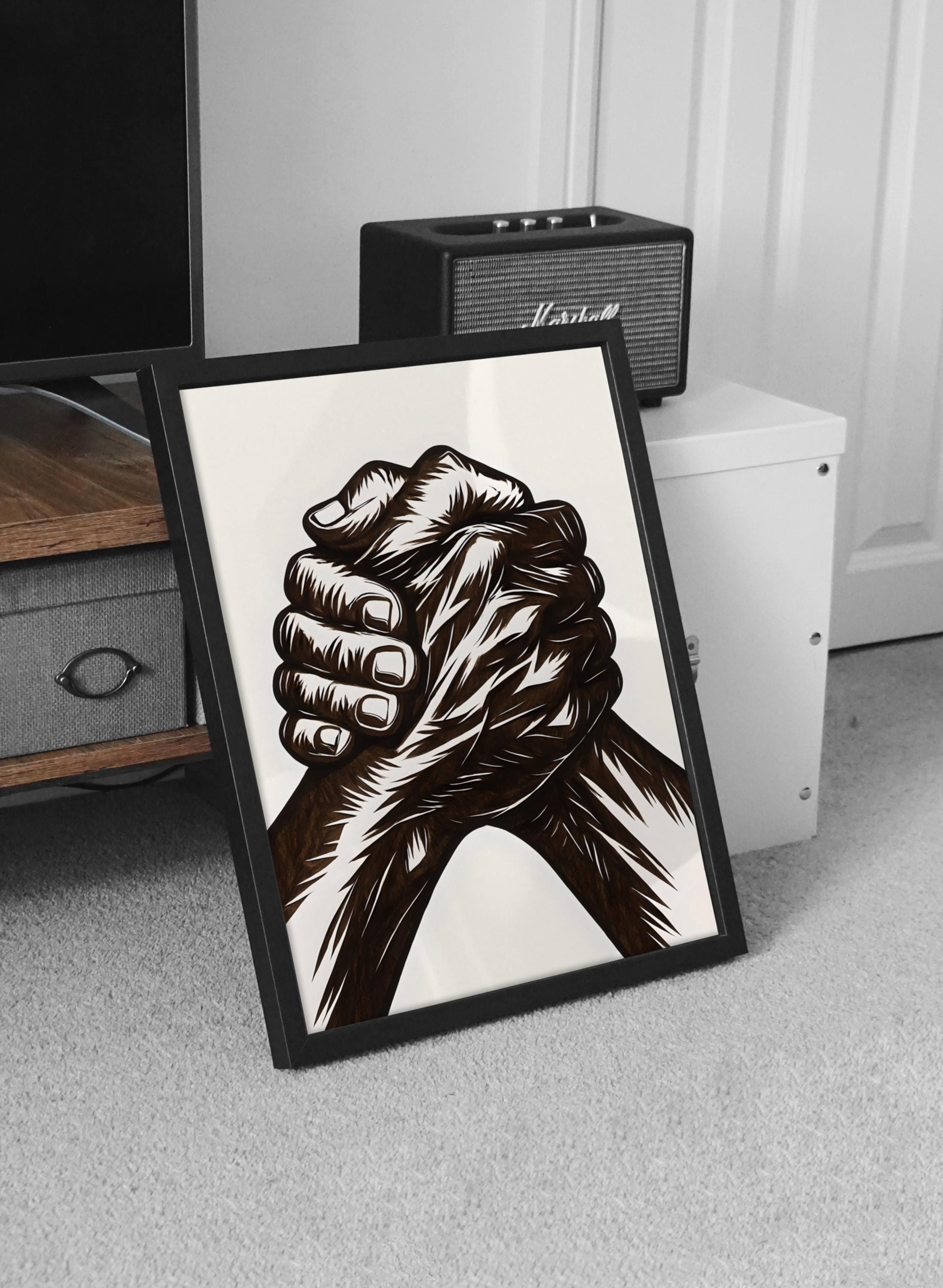 Powerful Hands Print, Black and White Line Art Digital Poster, Strength Unity Support Wall Art, Modern Minimalistic Design - Thumbnail 5