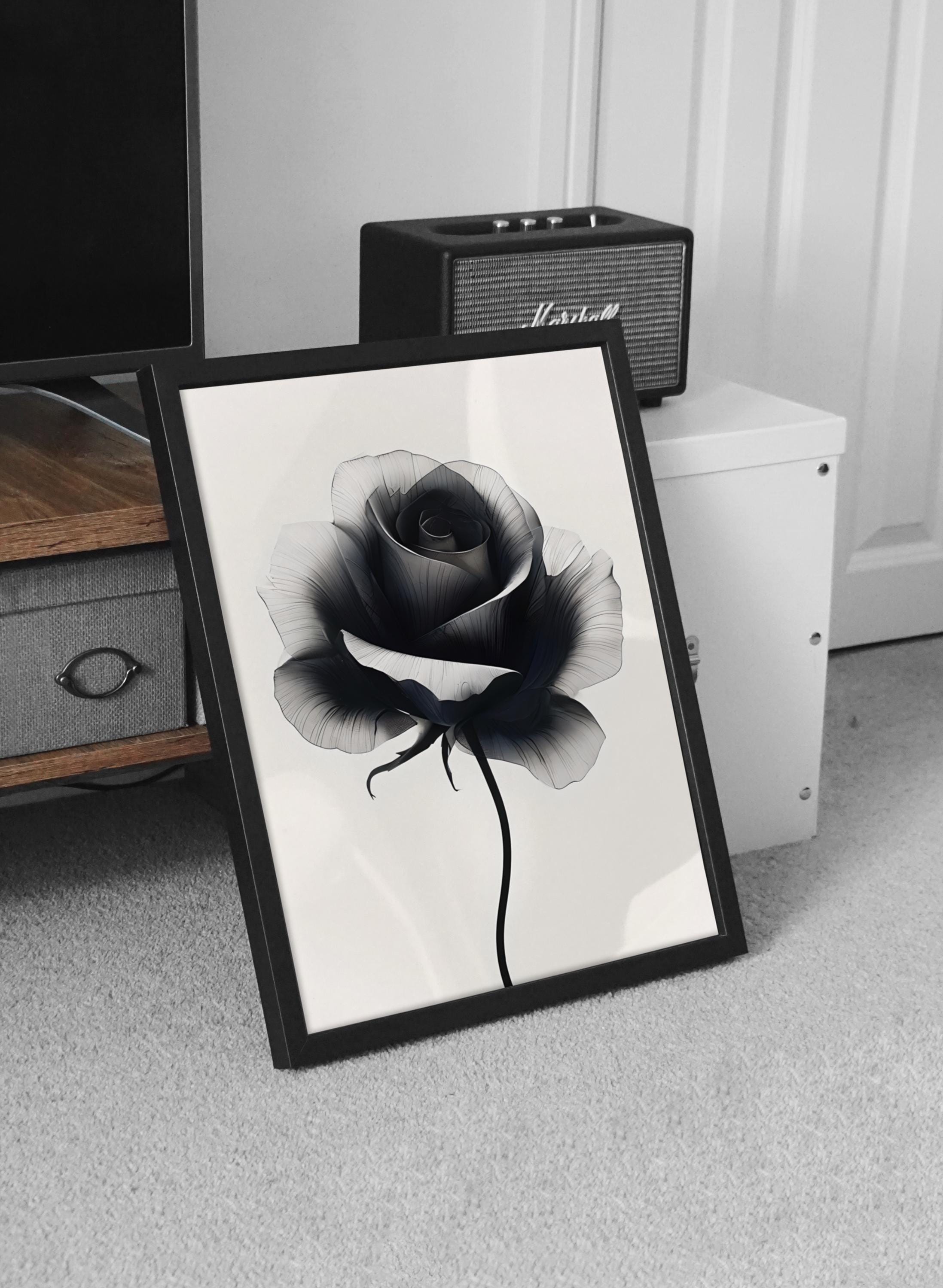 Black and White Rose Art Print, Minimalist Digital Flower Poster, Monochrome Wall Decor, Modern Wall Art - Thumbnail 5