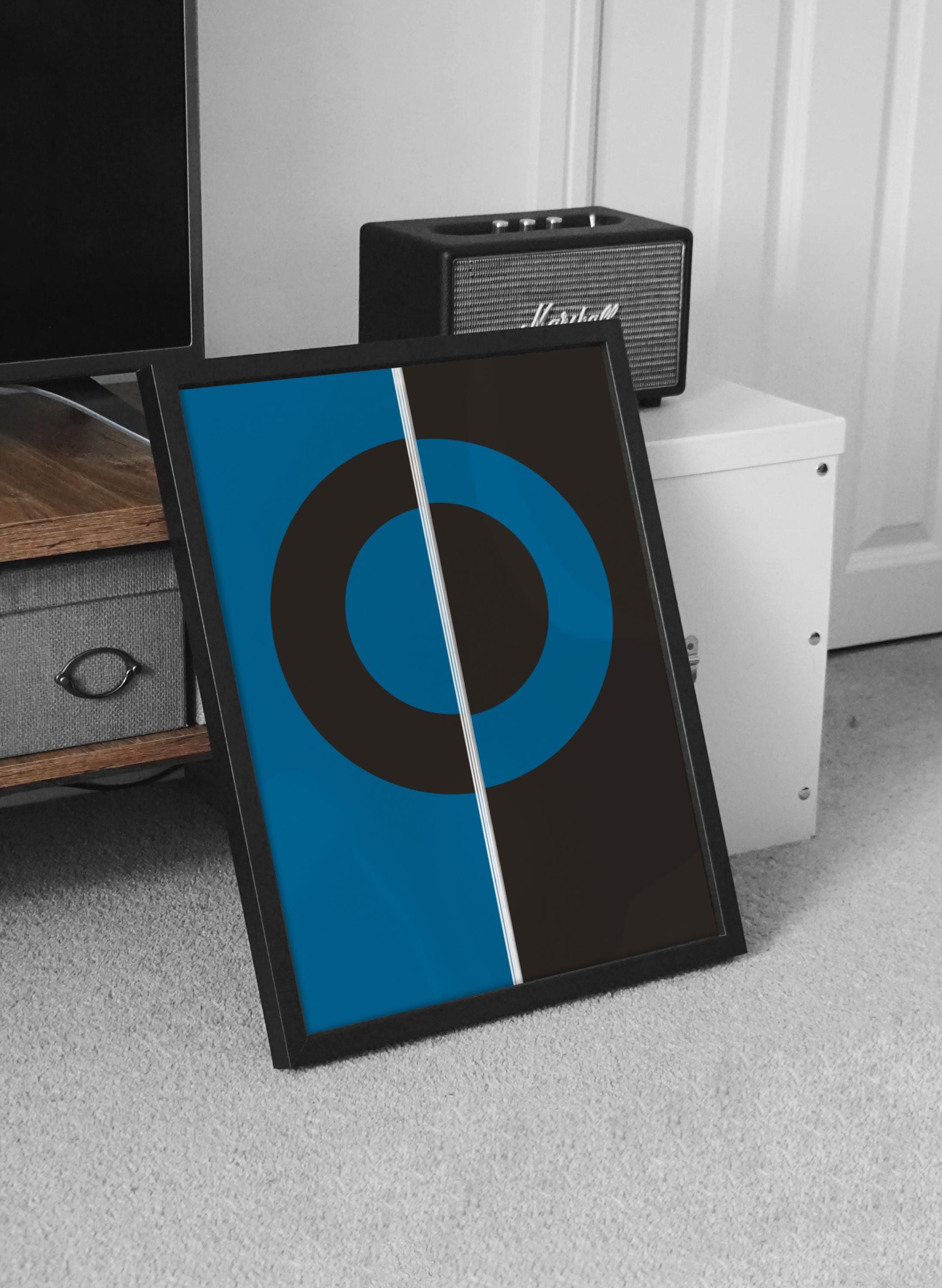 Modern Abstract Circle Print, Minimalist Blue and Black Geometric Wall Art, Scandinavian Style Home Decor - Thumbnail 4