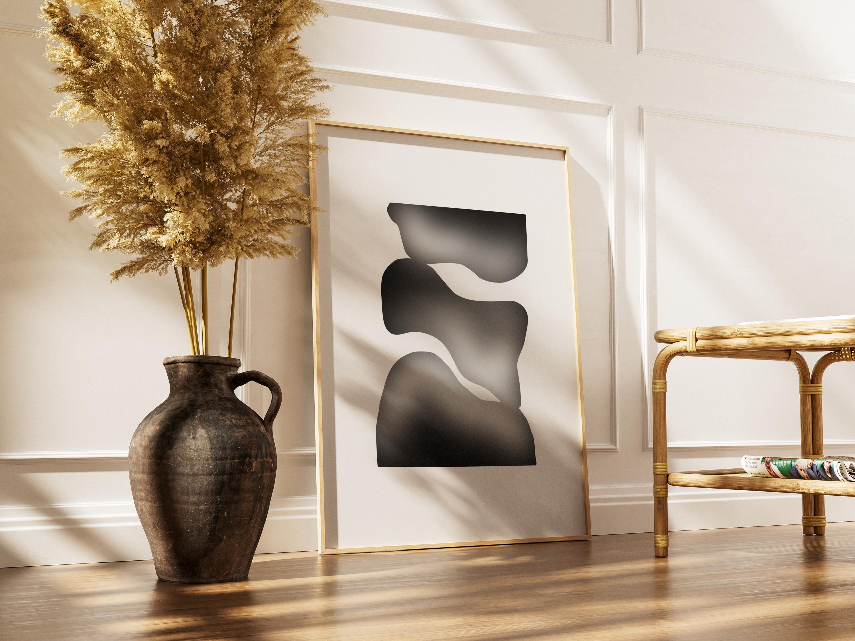 Set of 3 Abstract Black and White Wall Art Prints, Modern Minimalist Posters, Monochrome Geometric Shapes Home Decor, Digital Download - Thumbnail 5
