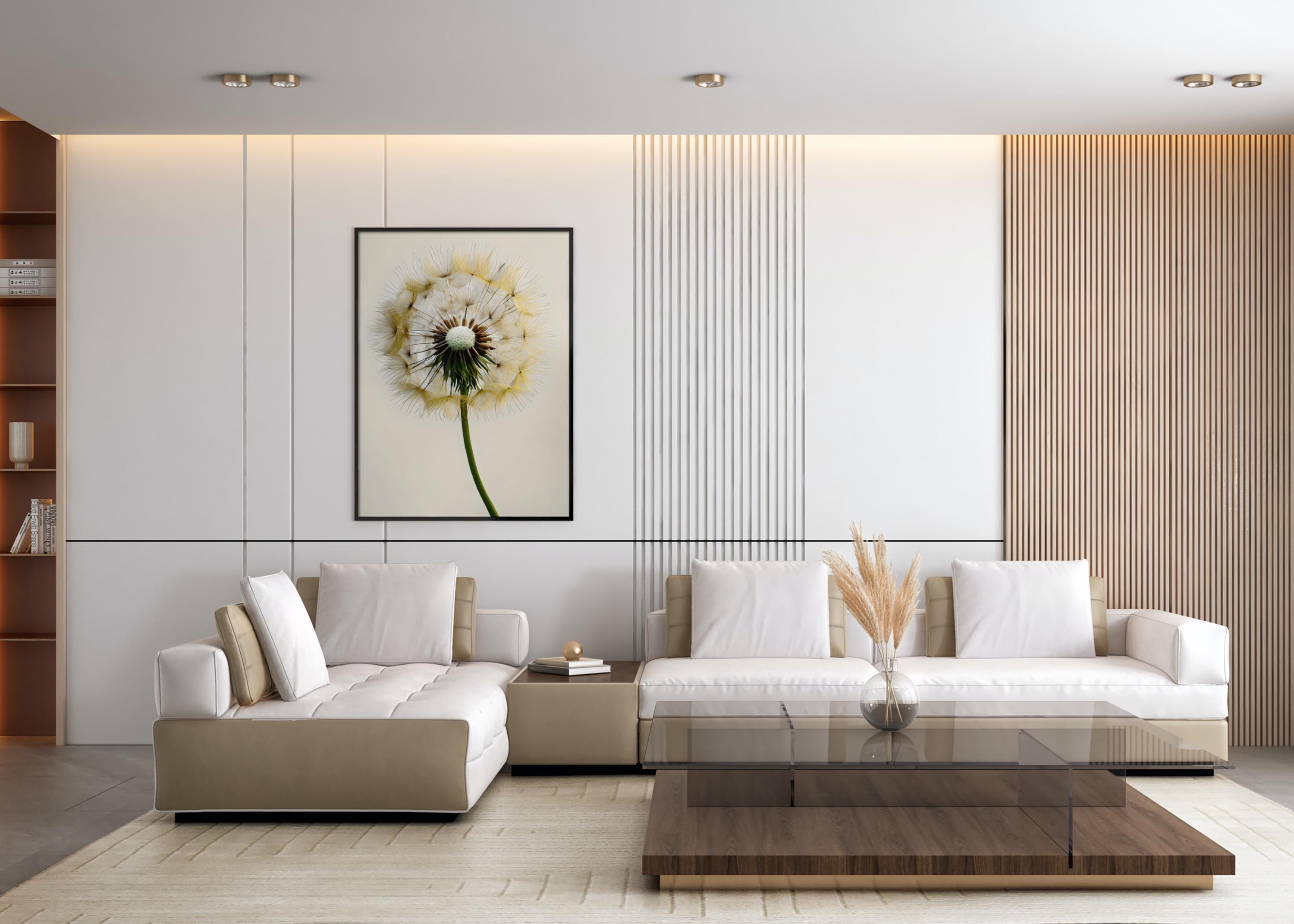 Minimalist Dandelion Art Print, Neutral Botanical Wall Decor, Elegant Modern Digital Flower Poster, Scandinavian Decor, Boho Style - Thumbnail 3