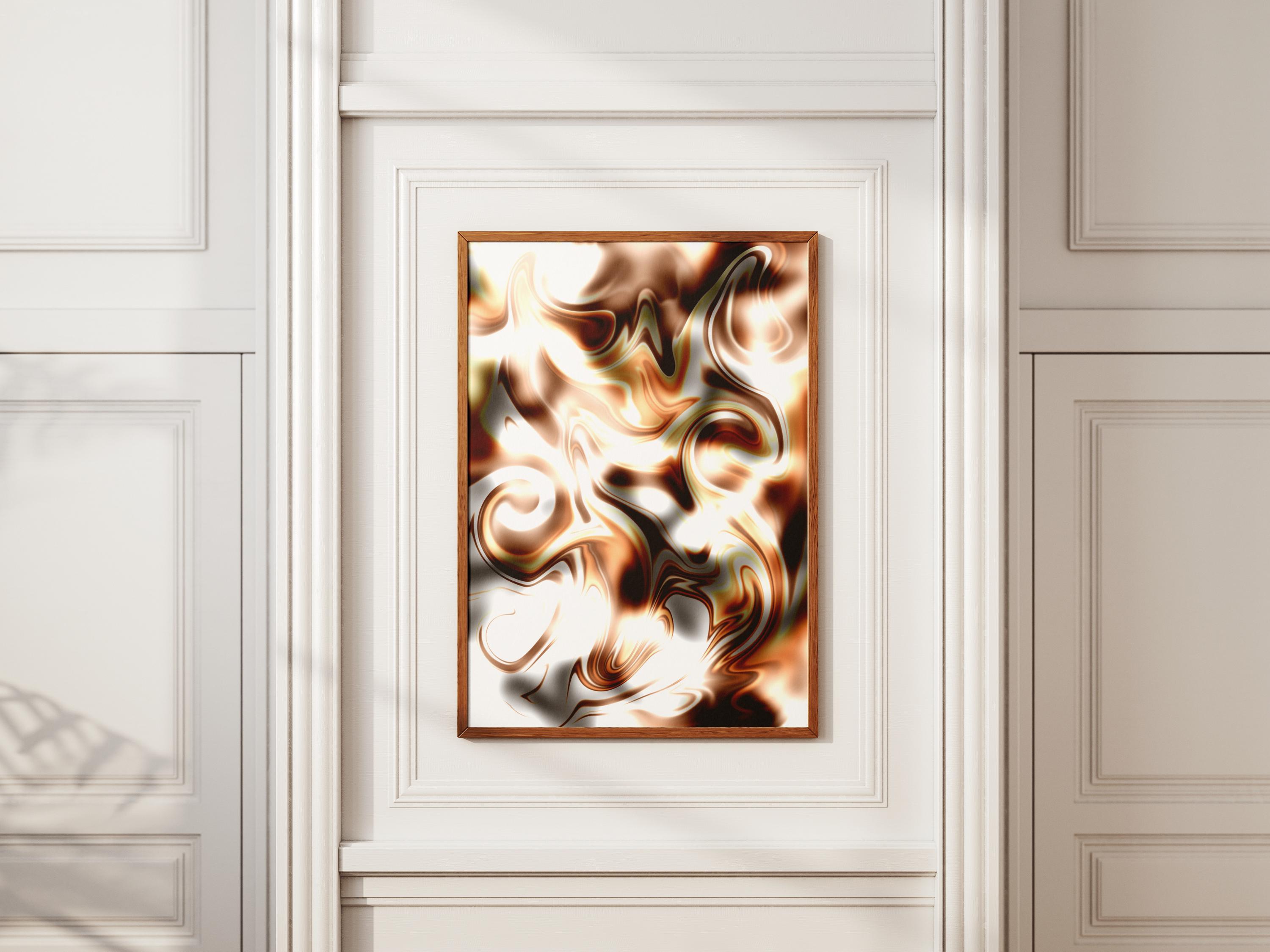 Abstract Cappuccino Art Print, Brown Beige Swirl Digital Poster, Modern Coffee Inspired Wall Decor,  Digital Download - Thumbnail 3