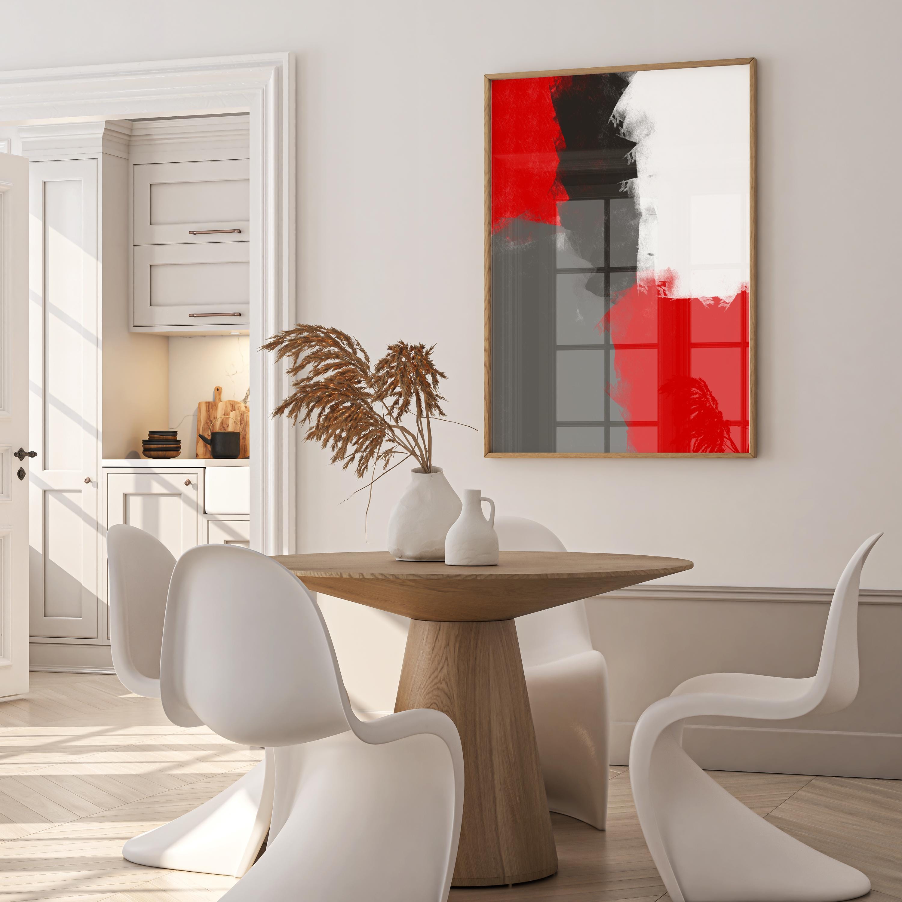 Abstract Art in Red, Black, White, and Gray, Modern Wall Print for Home or Office Decor, Digital Download - Thumbnail 4