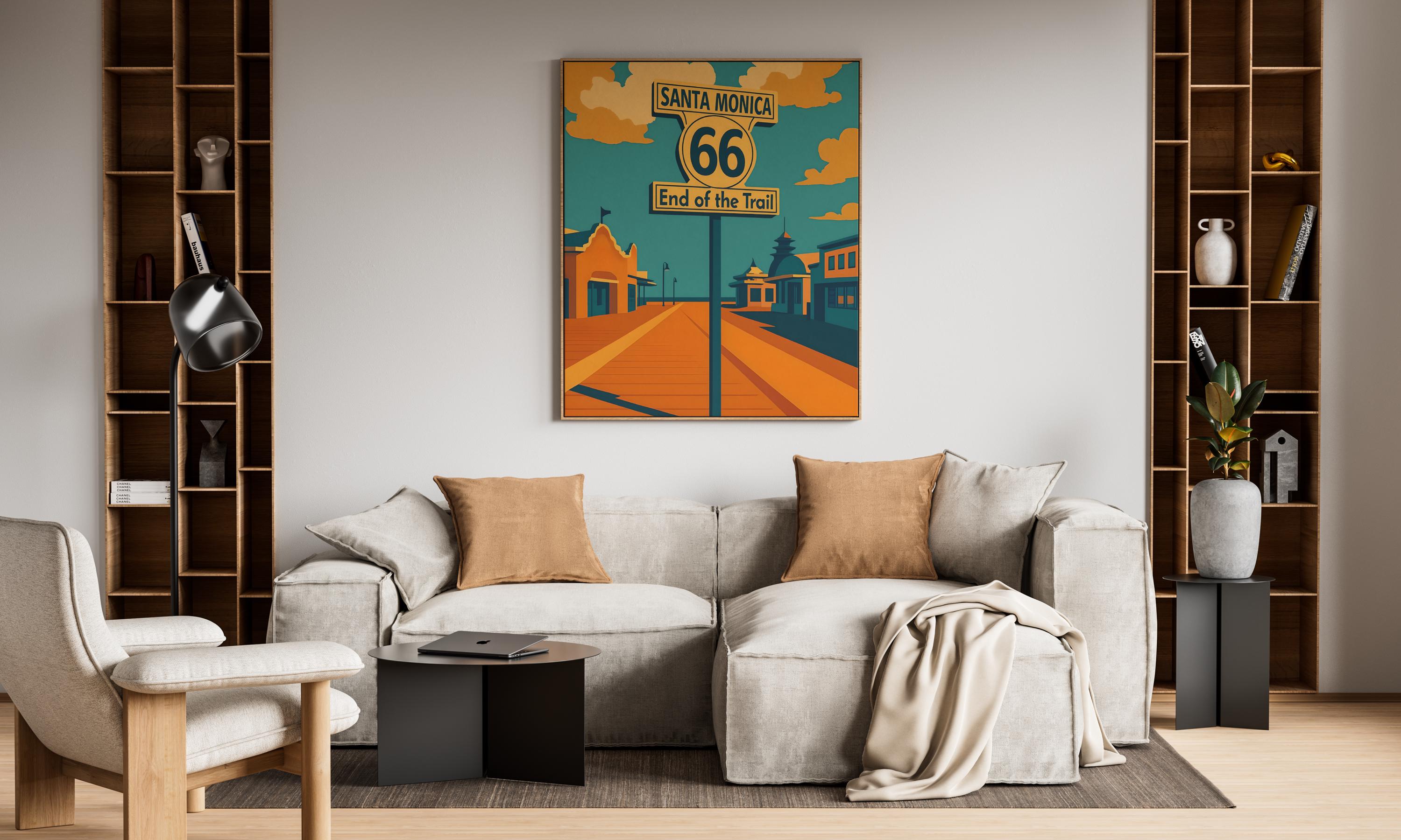 Vintage Route 66 End of the Trail Print, Retro Santa Monica Pier Digital Wall Art, Travel Poster Art,  Digital Download - Thumbnail 3