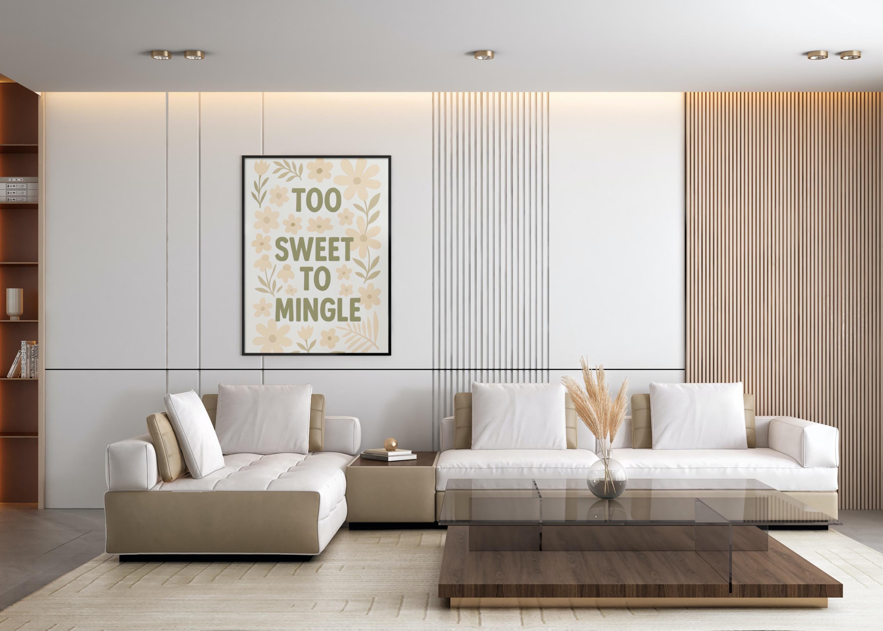 Too Sweet to Mingle, Cute Floral Quote Wall Art, Playful Typography Poster, Modern Positive Printable Decor, Digital Download - Thumbnail 5
