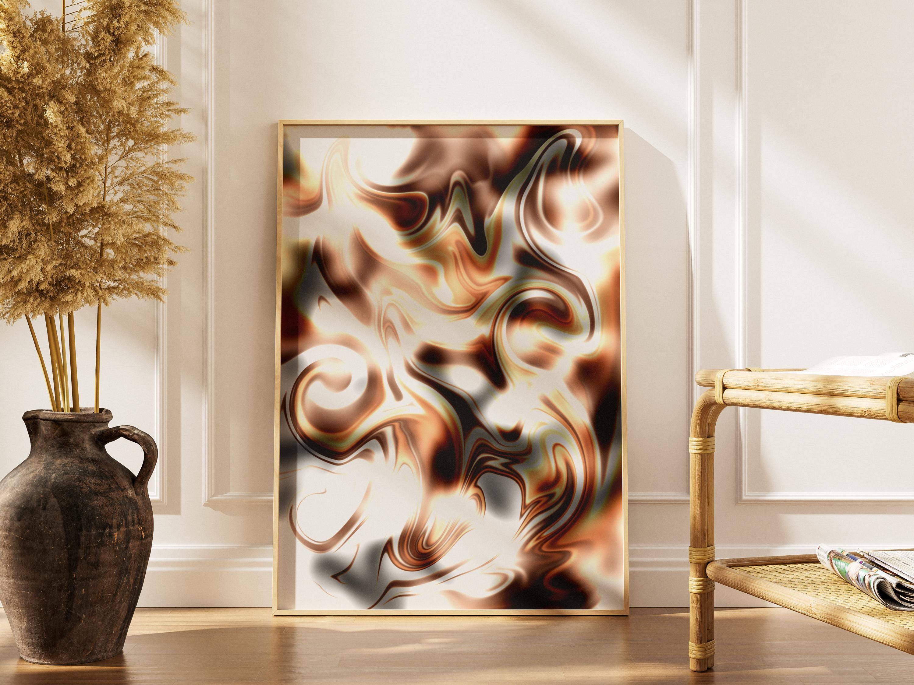 Abstract Cappuccino Art Print, Brown Beige Swirl Digital Poster, Modern Coffee Inspired Wall Decor,  Digital Download - Image 1
