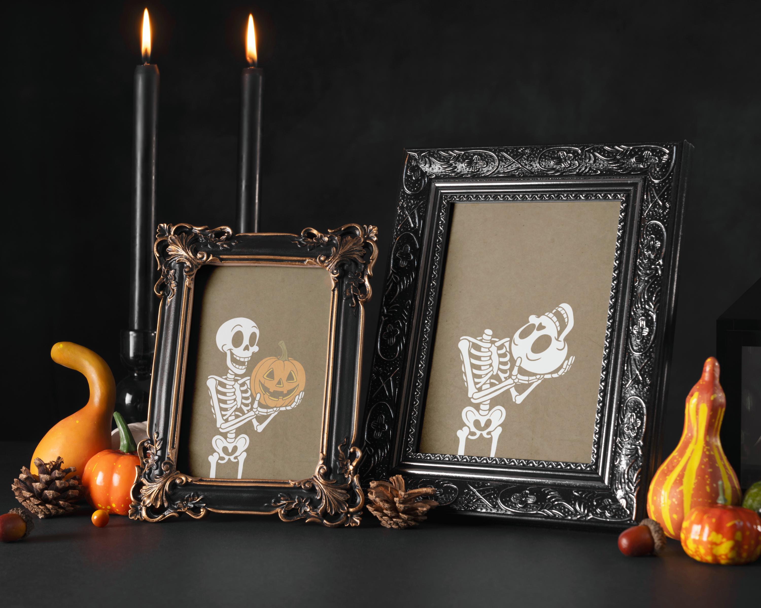 Set of 2 Spooky Skeleton Holding Pumpkin and Skull Prints, Halloween Digital Wall Art for Party, Home, or Office Decor - Thumbnail 5