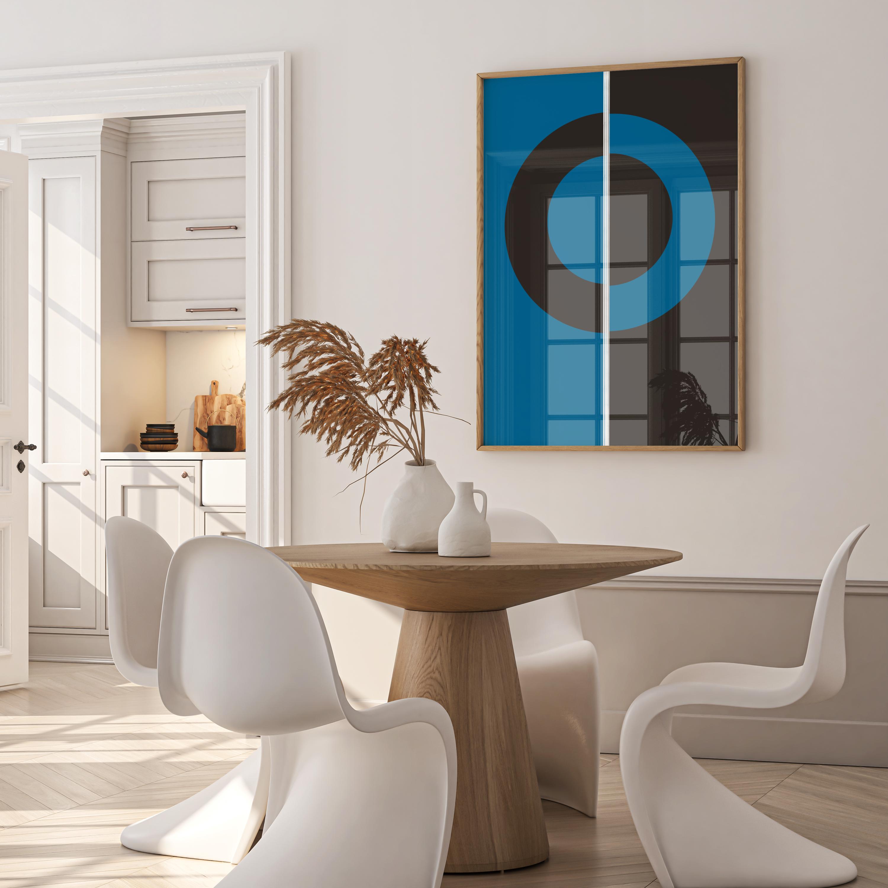 Modern Abstract Circle Print, Minimalist Blue and Black Geometric Wall Art, Scandinavian Style Home Decor - Thumbnail 3
