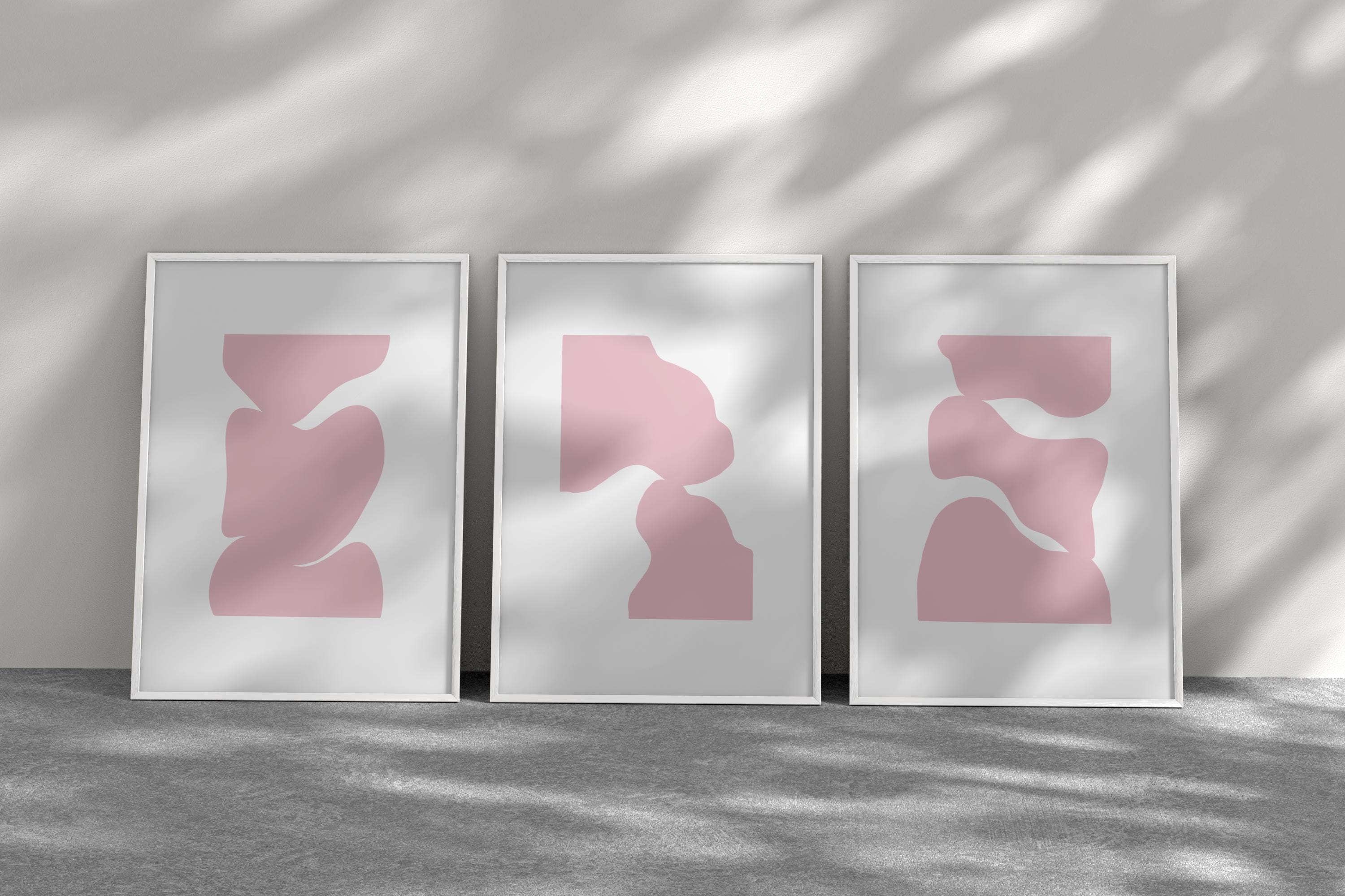 Set of 3 Pink Abstract Wall Art Prints, Blush Minimalist Line Art, Modern Home Decor, Digital Download - Thumbnail 3
