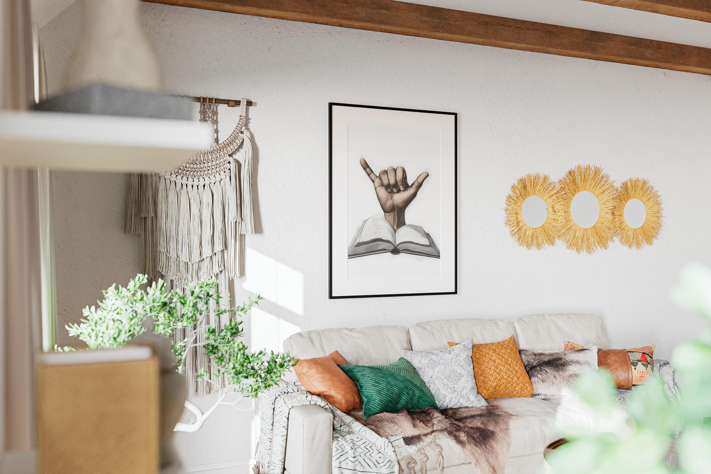 Printable Modern Wall Art, Shaka Hand Coming Out of Book, Book Lover Gallery Wall, Digital Art Download, Book Club Decor, Home Decor - Thumbnail 6