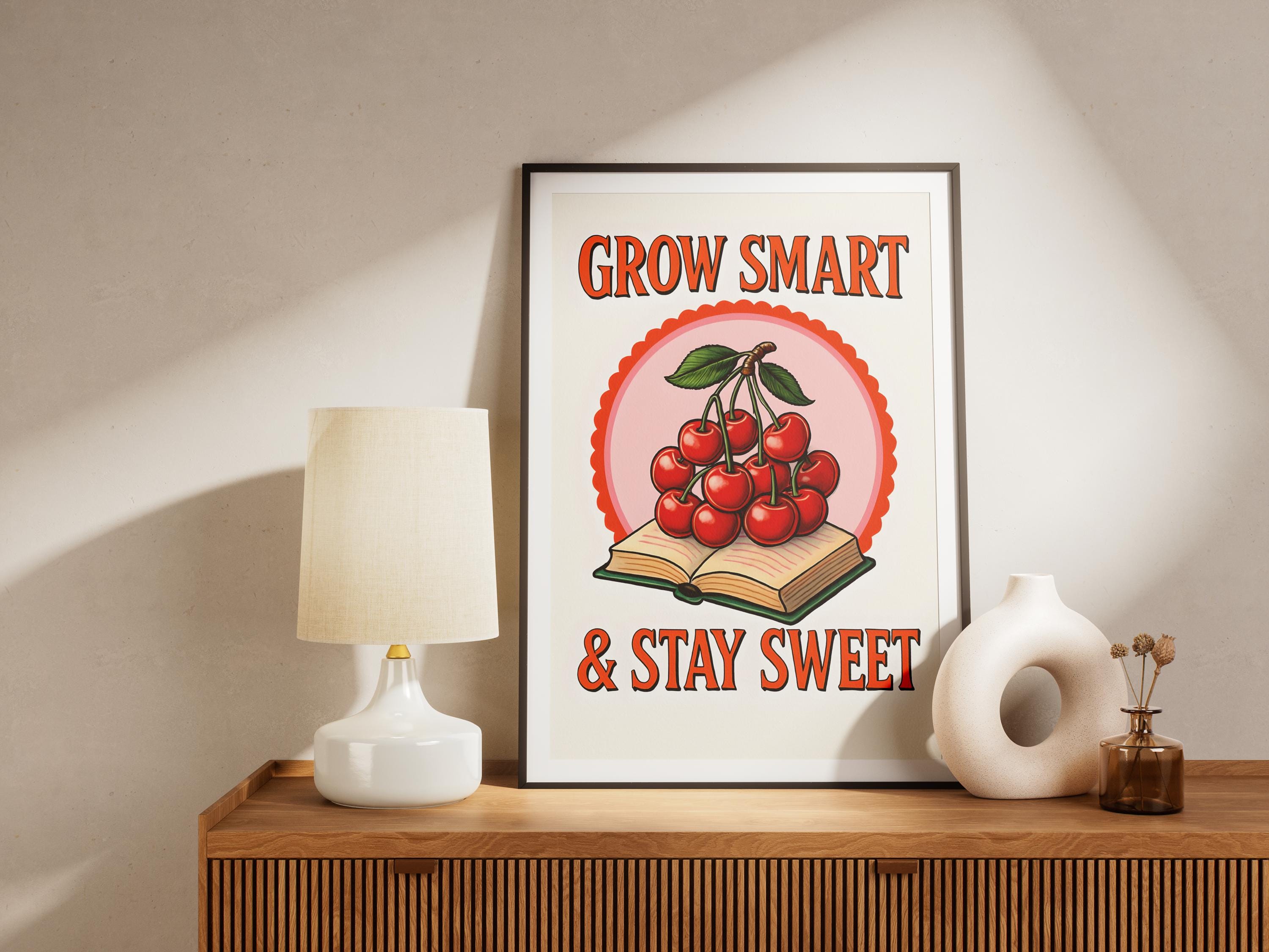 Cherry Aesthetic Art Print, Motivational Feminine Quote, Book Lover Wall Decor, Minimalistic Art, Printable Modern Wall Art, Reading Poster - Thumbnail 3
