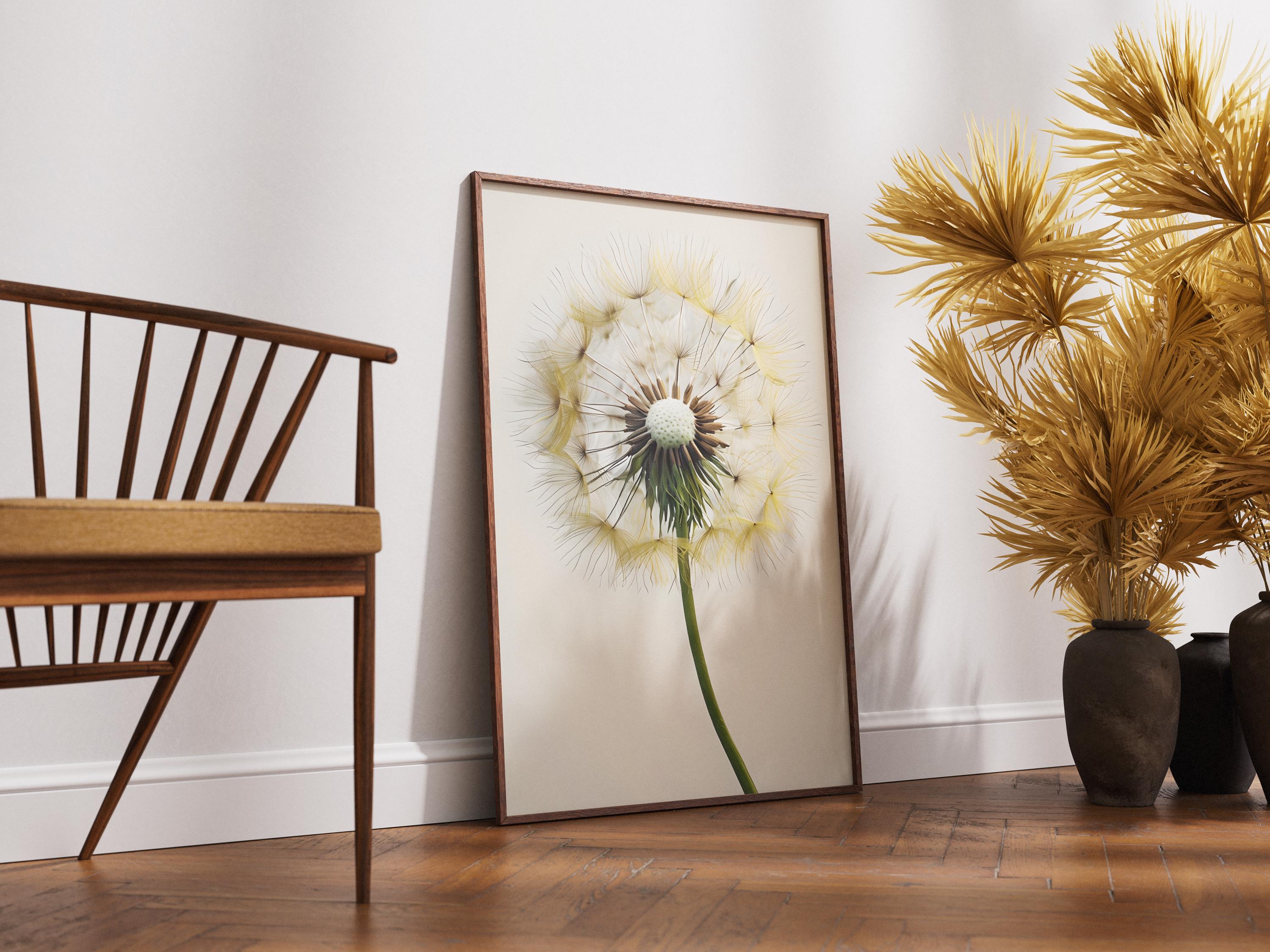 Minimalist Dandelion Art Print, Neutral Botanical Wall Decor, Elegant Modern Digital Flower Poster, Scandinavian Decor, Boho Style - Thumbnail 6