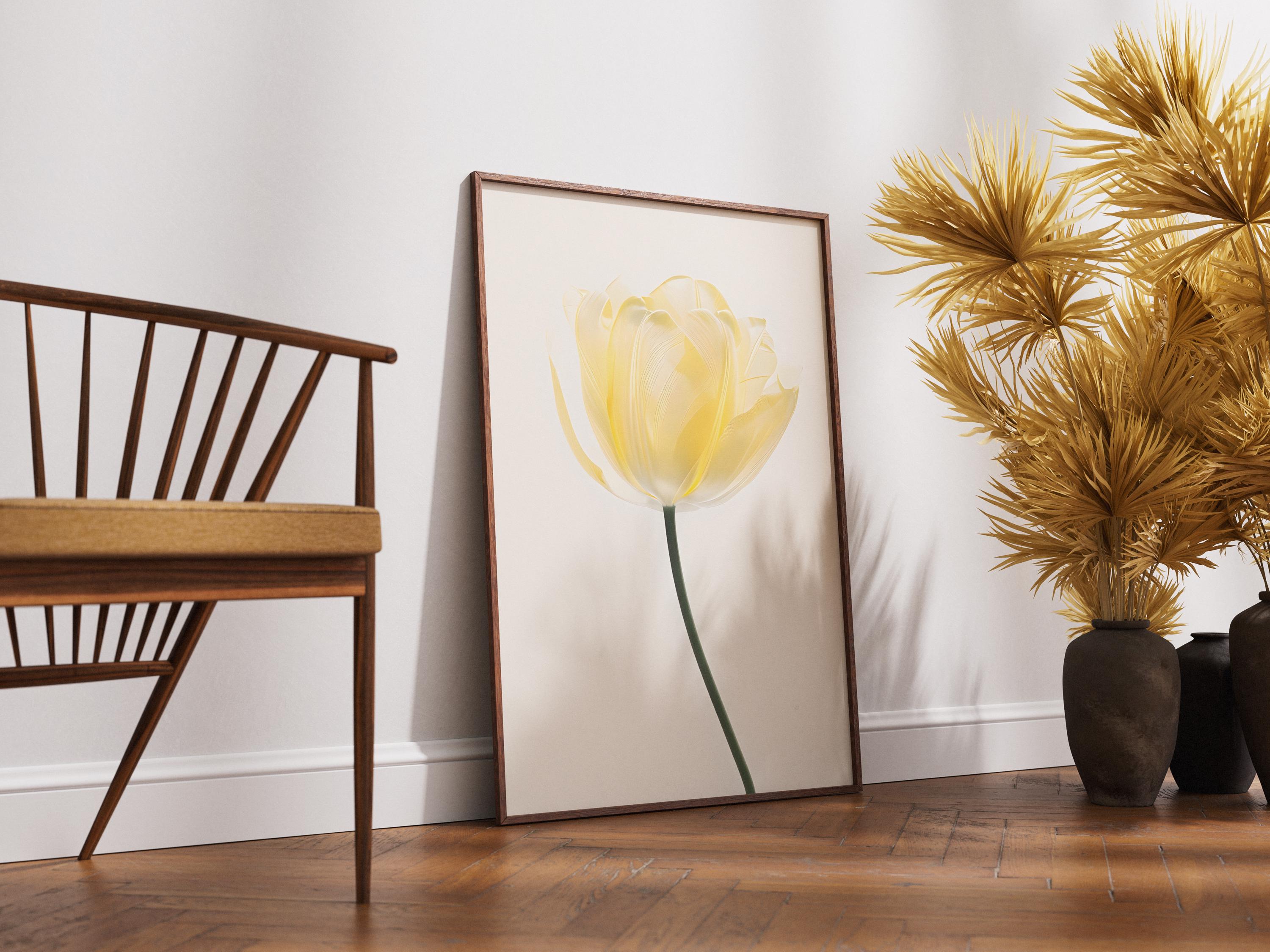 Yellow Tulip Art Print,  Minimalist Digital Flower Poster, Soft Botanical Wall Decor, Modern Floral Wall Art - Thumbnail 7