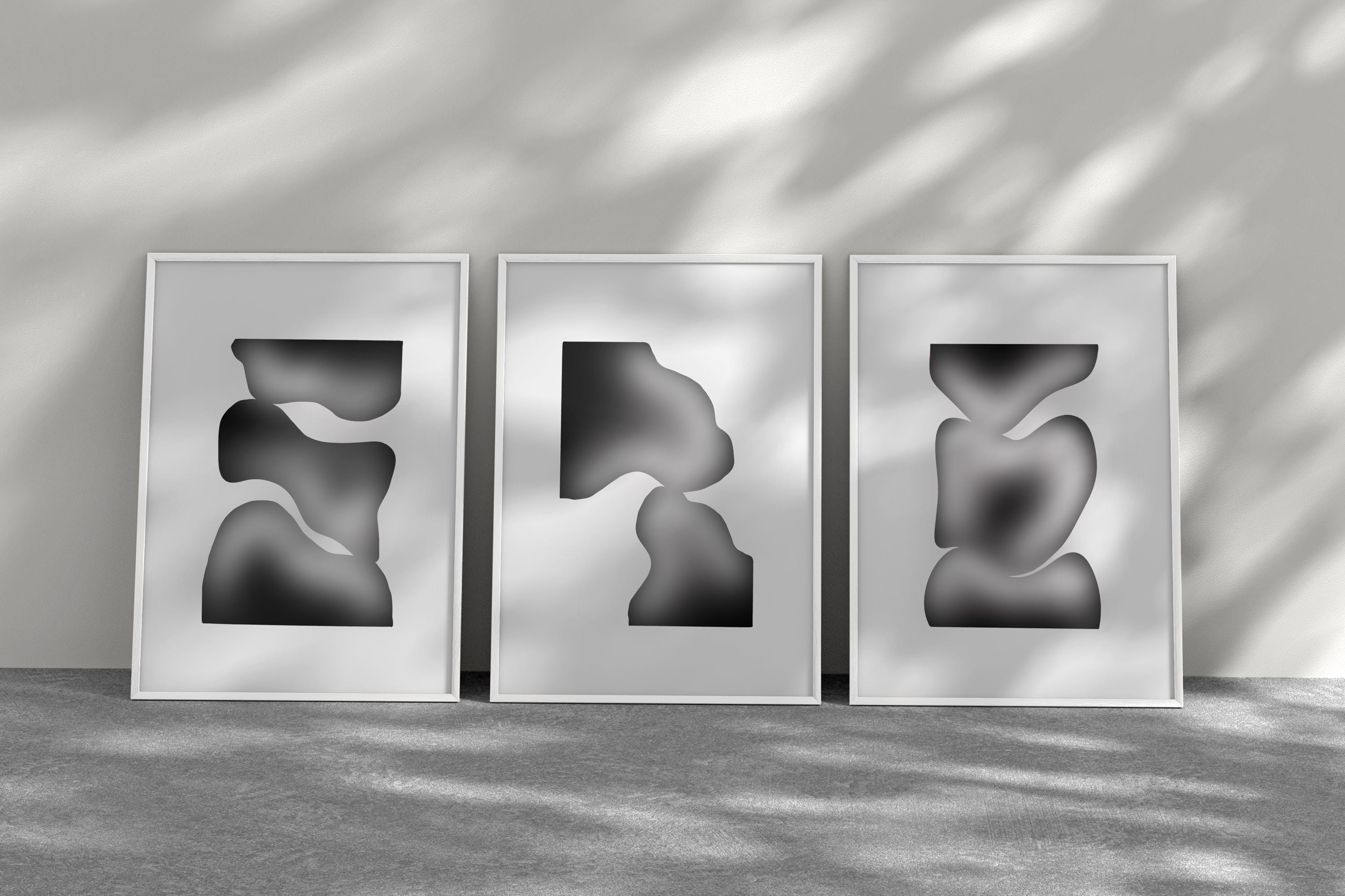 Set of 3 Abstract Black and White Wall Art Prints, Modern Minimalist Posters, Monochrome Geometric Shapes Home Decor, Digital Download - Thumbnail 4