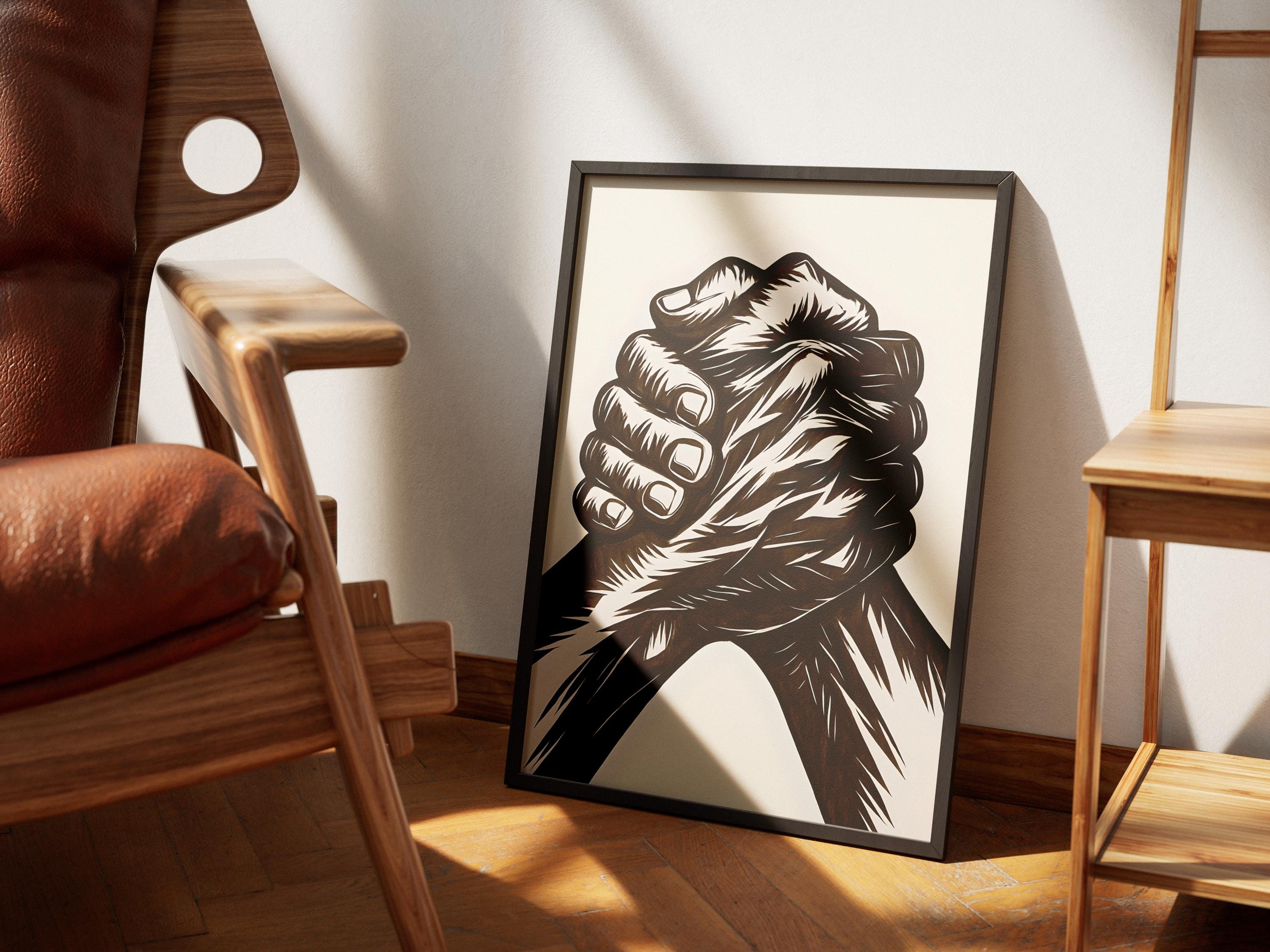 Powerful Hands Print, Black and White Line Art Digital Poster, Strength Unity Support Wall Art, Modern Minimalistic Design - Thumbnail 7