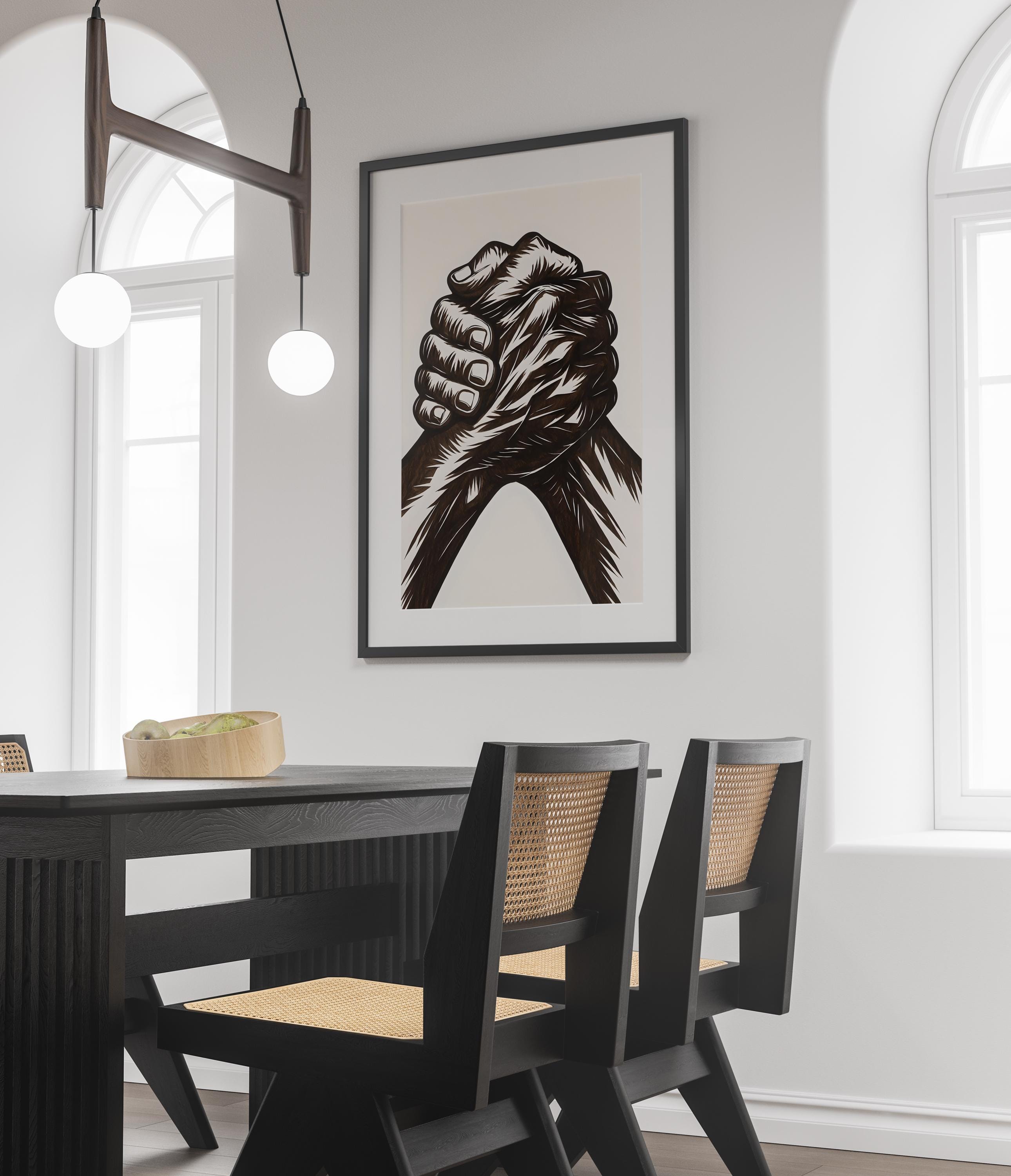 Powerful Hands Print, Black and White Line Art Digital Poster, Strength Unity Support Wall Art, Modern Minimalistic Design - Thumbnail 6