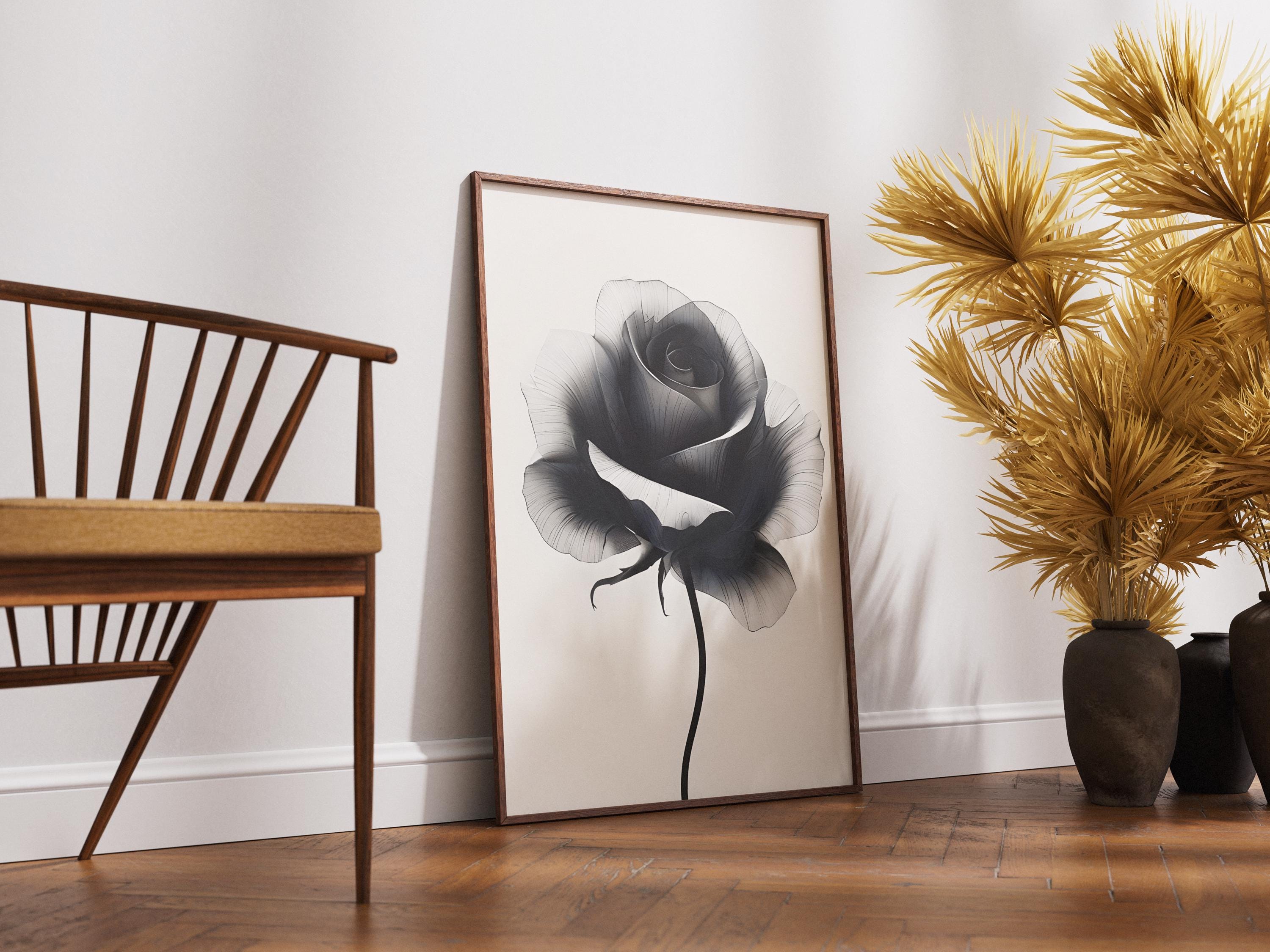 Black and White Rose Art Print, Minimalist Digital Flower Poster, Monochrome Wall Decor, Modern Wall Art - Thumbnail 6