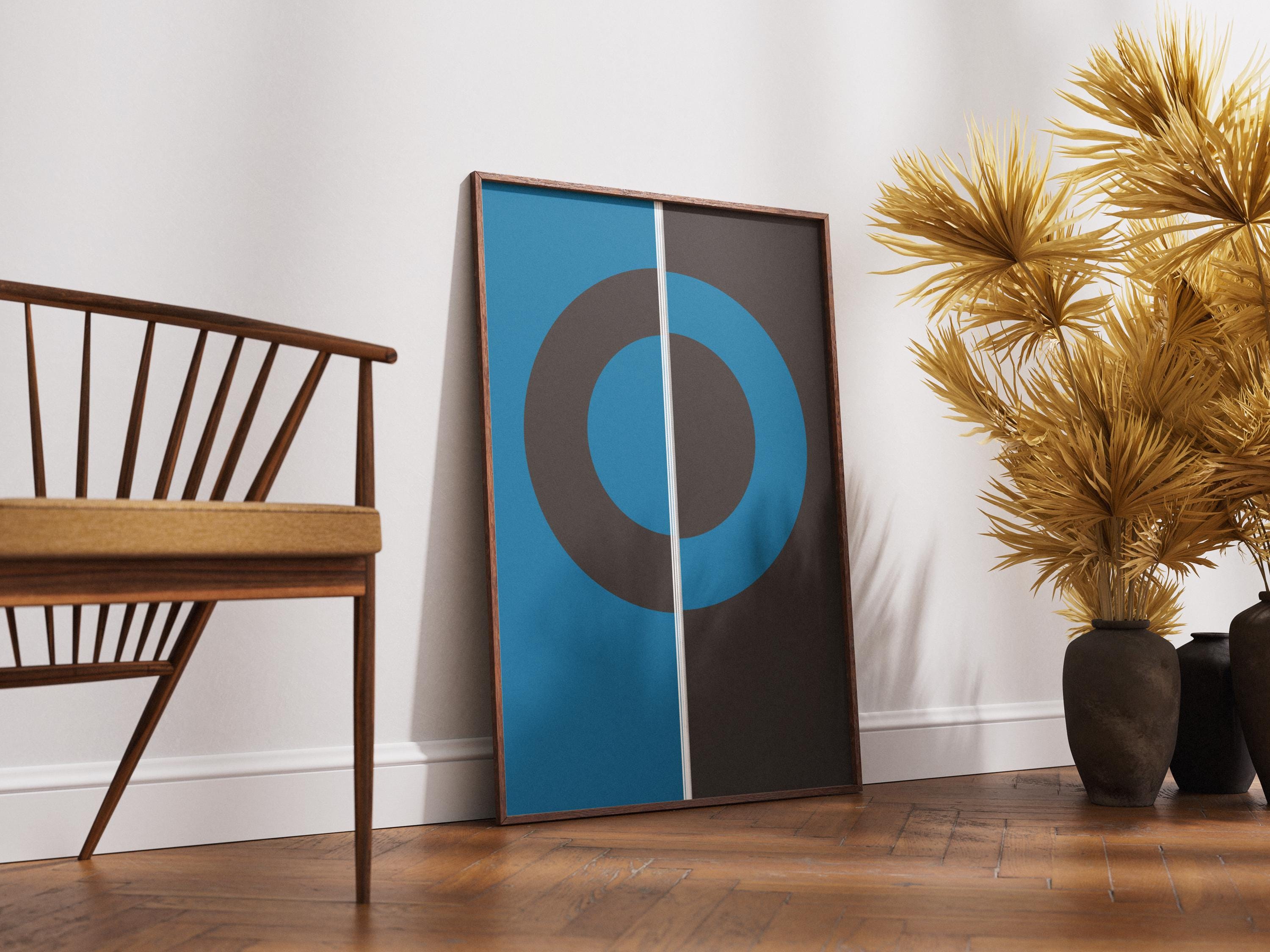Modern Abstract Circle Print, Minimalist Blue and Black Geometric Wall Art, Scandinavian Style Home Decor - Thumbnail 6