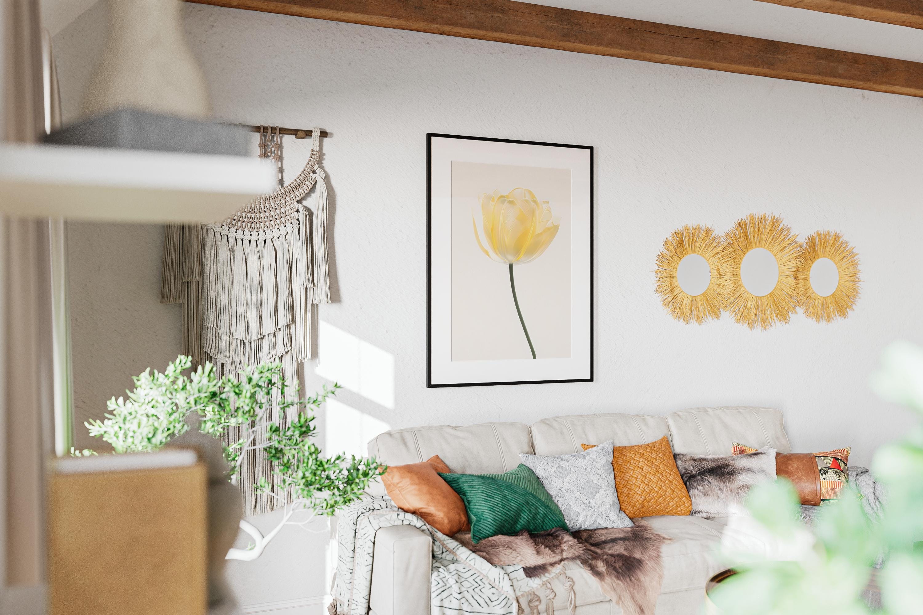 Yellow Tulip Art Print,  Minimalist Digital Flower Poster, Soft Botanical Wall Decor, Modern Floral Wall Art - Thumbnail 4