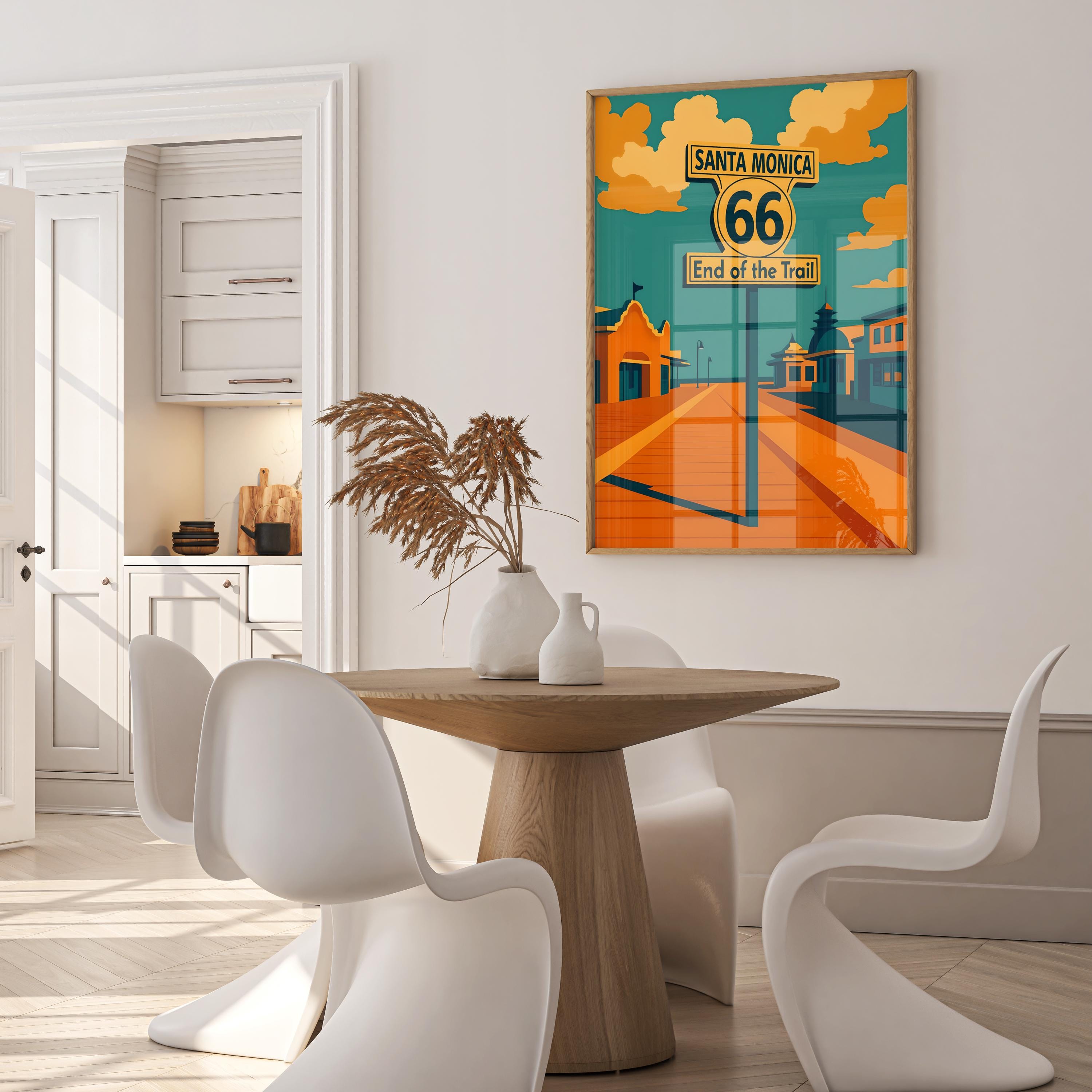 Vintage Route 66 End of the Trail Print, Retro Santa Monica Pier Digital Wall Art, Travel Poster Art,  Digital Download - Thumbnail 2