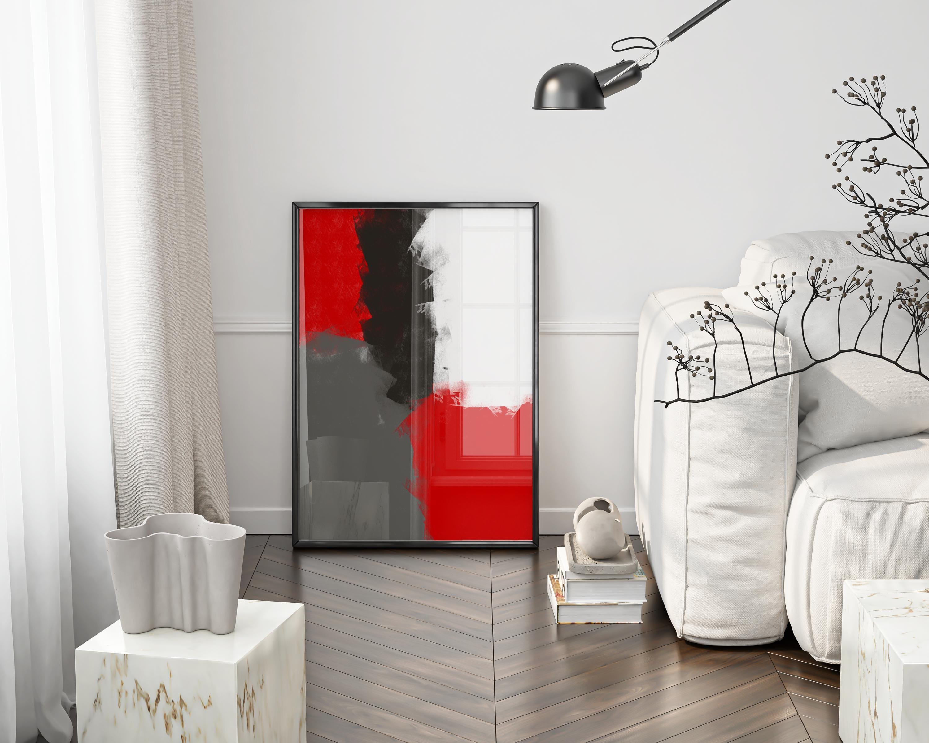 Abstract Art in Red, Black, White, and Gray, Modern Wall Print for Home or Office Decor, Digital Download - Thumbnail 2