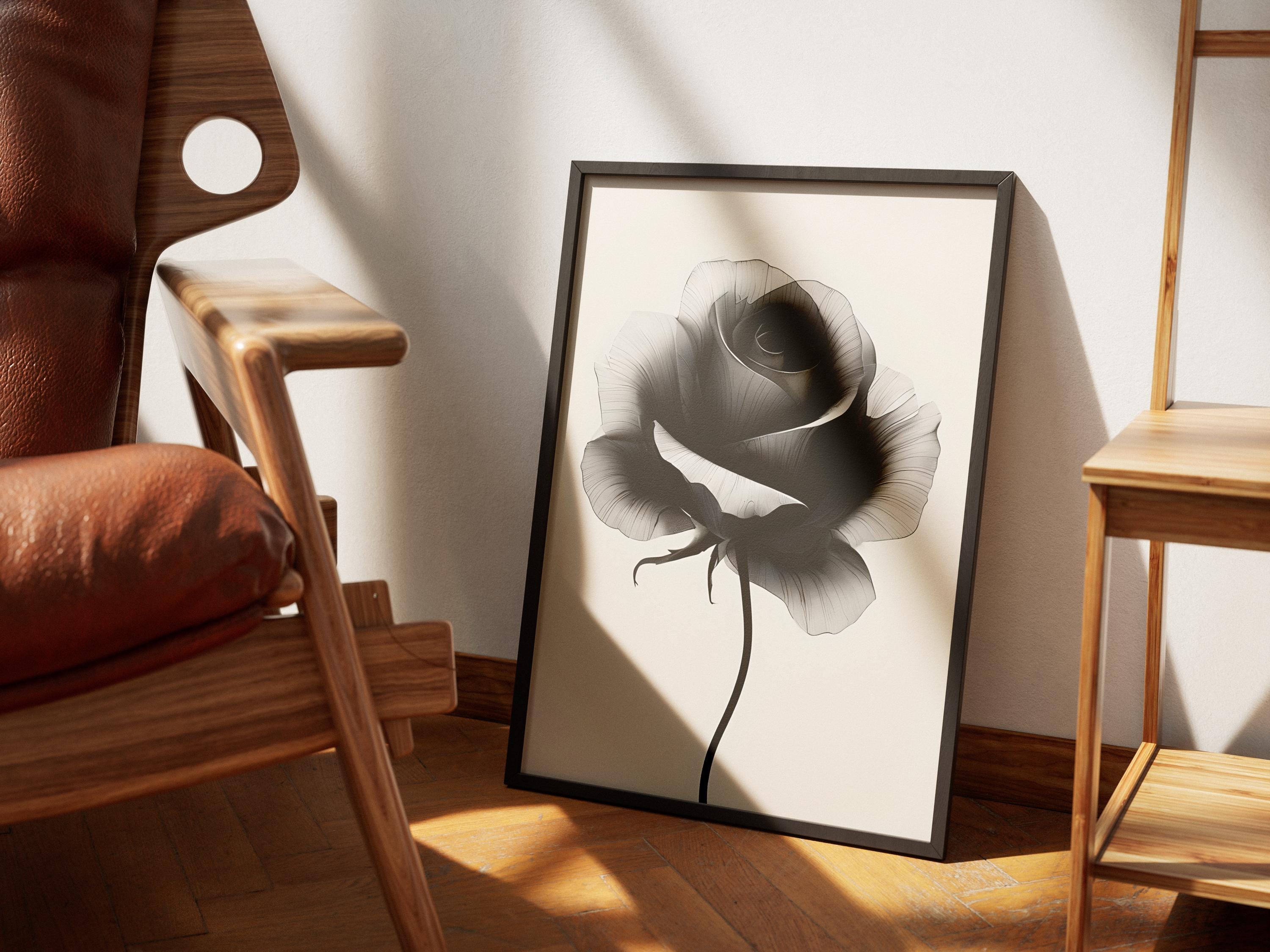 Black and White Rose Art Print, Minimalist Digital Flower Poster, Monochrome Wall Decor, Modern Wall Art - Thumbnail 3