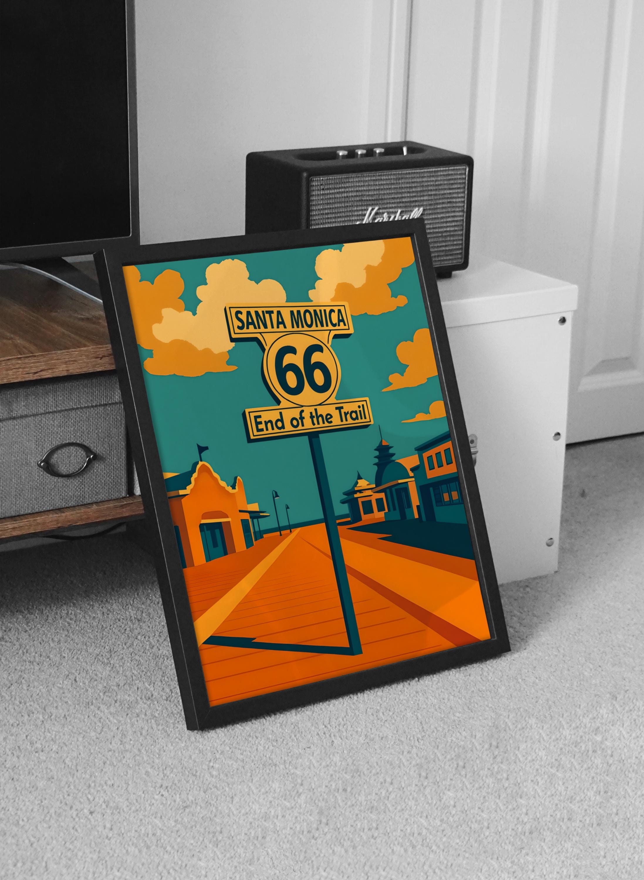 Vintage Route 66 End of the Trail Print, Retro Santa Monica Pier Digital Wall Art, Travel Poster Art,  Digital Download - Thumbnail 4