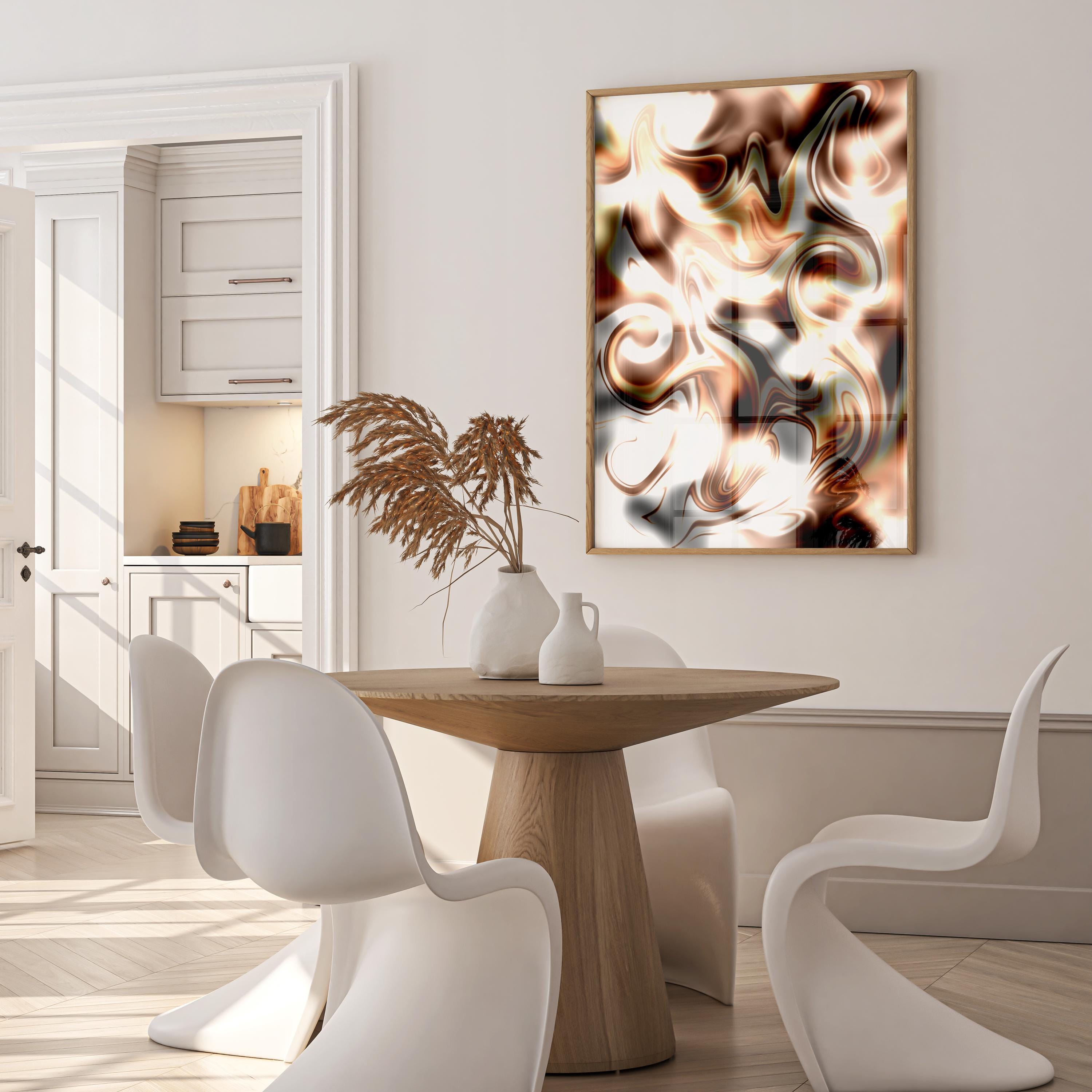 Abstract Cappuccino Art Print, Brown Beige Swirl Digital Poster, Modern Coffee Inspired Wall Decor,  Digital Download - Thumbnail 2