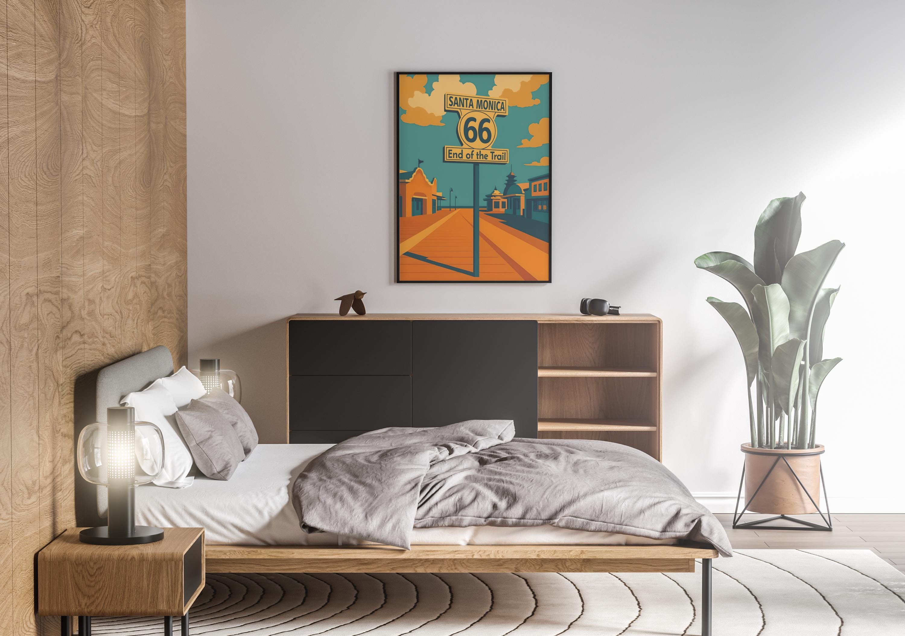 Vintage Route 66 End of the Trail Print, Retro Santa Monica Pier Digital Wall Art, Travel Poster Art,  Digital Download - Thumbnail 7