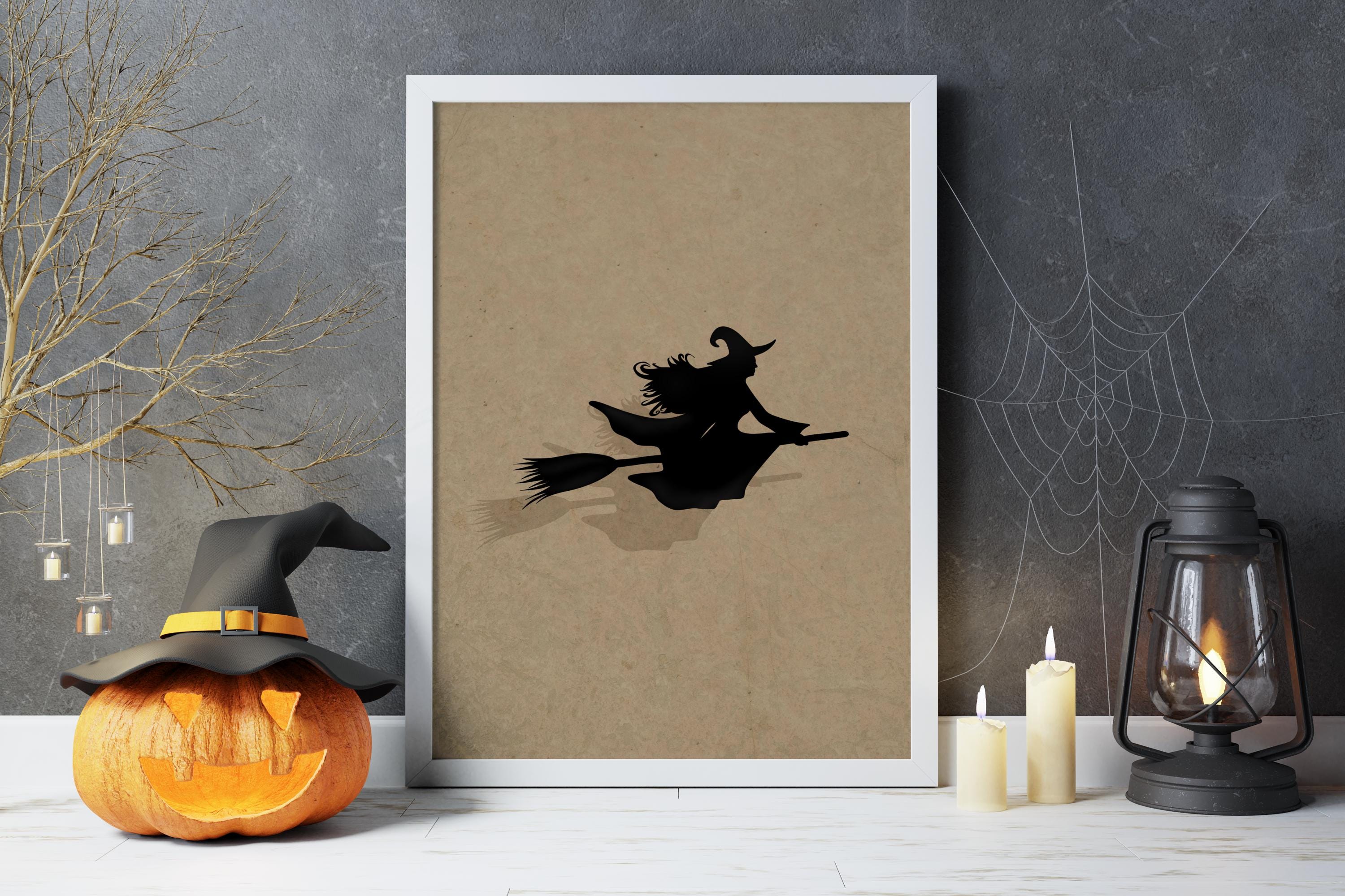 Witch Wall Art Set of 3, Vintage Halloween Decor with Hat, Flying Witch & Poem Print, Spooky Gothic Home Poster Trio, Digital Download - Thumbnail 4