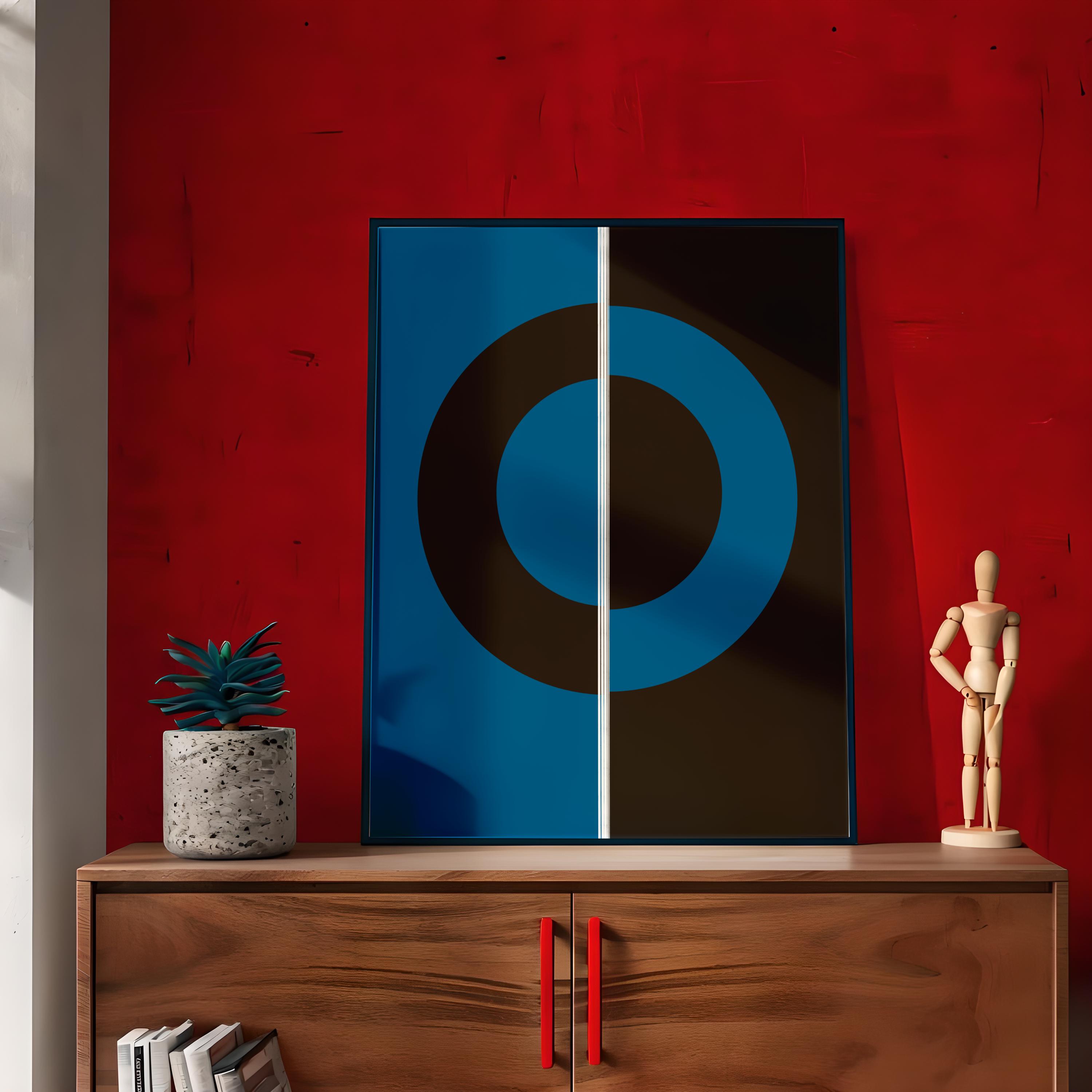 Modern Abstract Circle Print, Minimalist Blue and Black Geometric Wall Art, Scandinavian Style Home Decor - Thumbnail 7