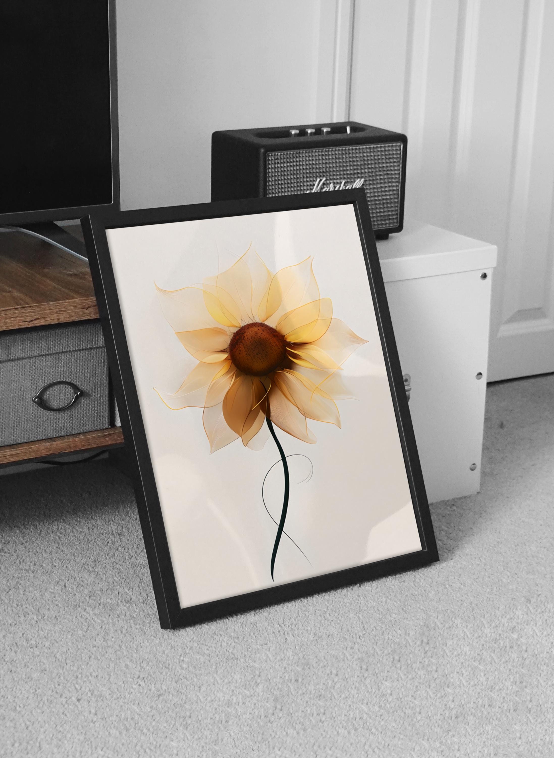 Minimalist Sunflower Art Print, Neutral Botanical Wall Decor, Modern Digital Flower Poster, Scandinavian Decor, Boho Style - Thumbnail 6