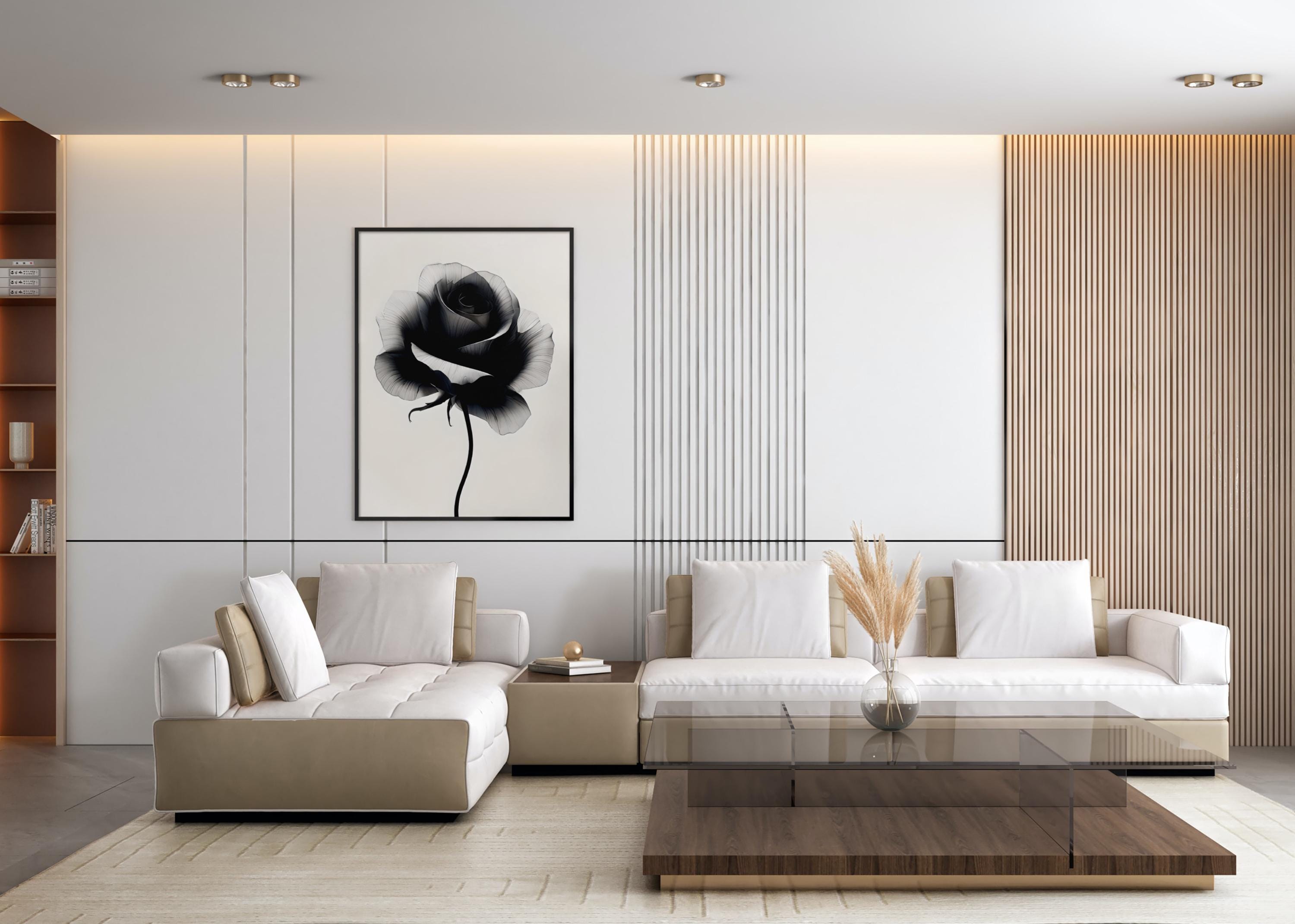 Black and White Rose Art Print, Minimalist Digital Flower Poster, Monochrome Wall Decor, Modern Wall Art - Thumbnail 4