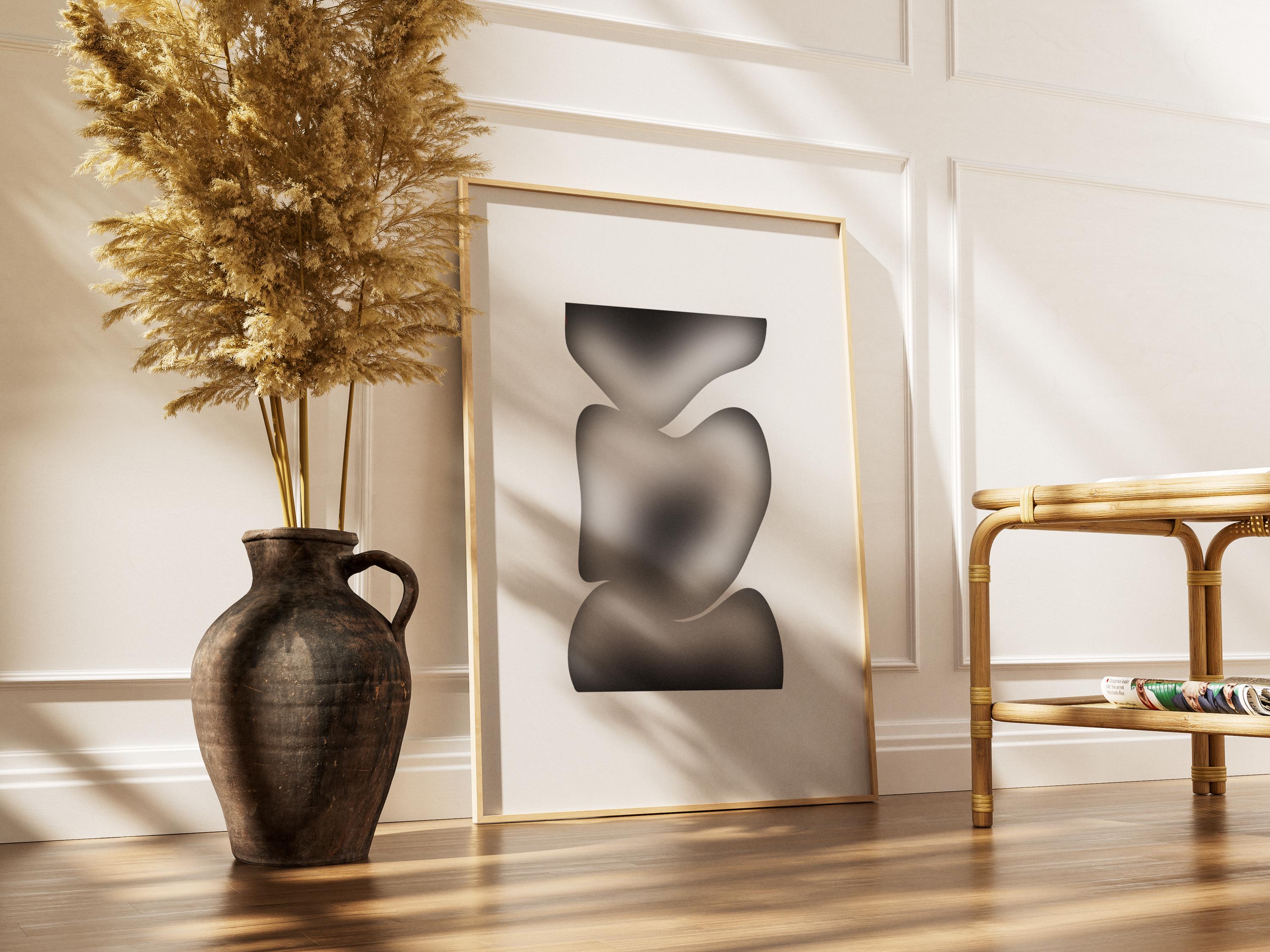 Set of 3 Abstract Black and White Wall Art Prints, Modern Minimalist Posters, Monochrome Geometric Shapes Home Decor, Digital Download - Thumbnail 7
