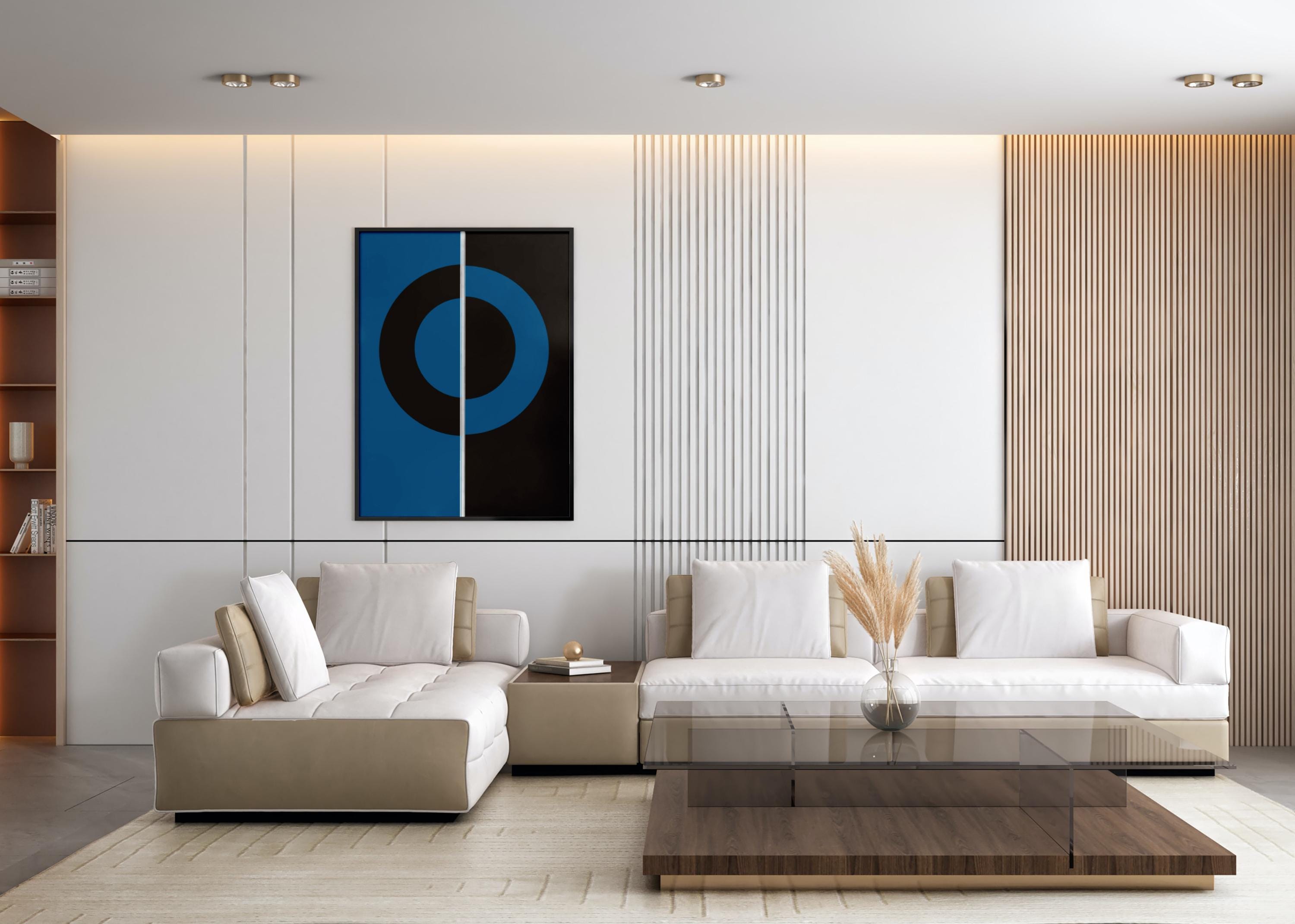 Modern Abstract Circle Print, Minimalist Blue and Black Geometric Wall Art, Scandinavian Style Home Decor - Thumbnail 5
