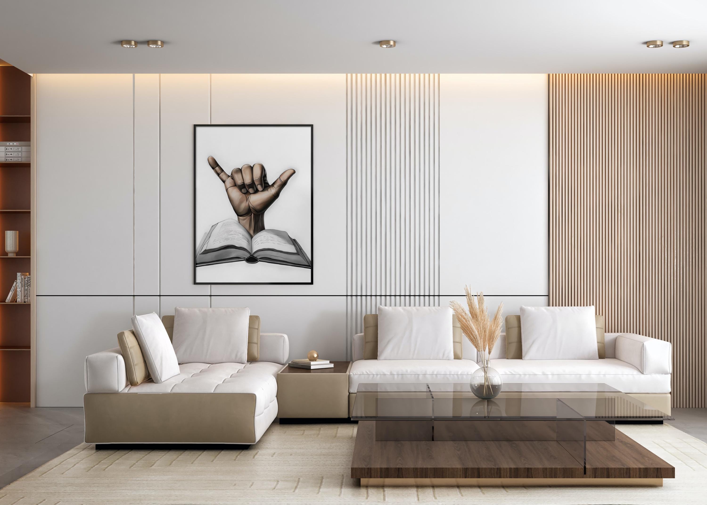 Printable Modern Wall Art, Shaka Hand Coming Out of Book, Book Lover Gallery Wall, Digital Art Download, Book Club Decor, Home Decor - Thumbnail 7
