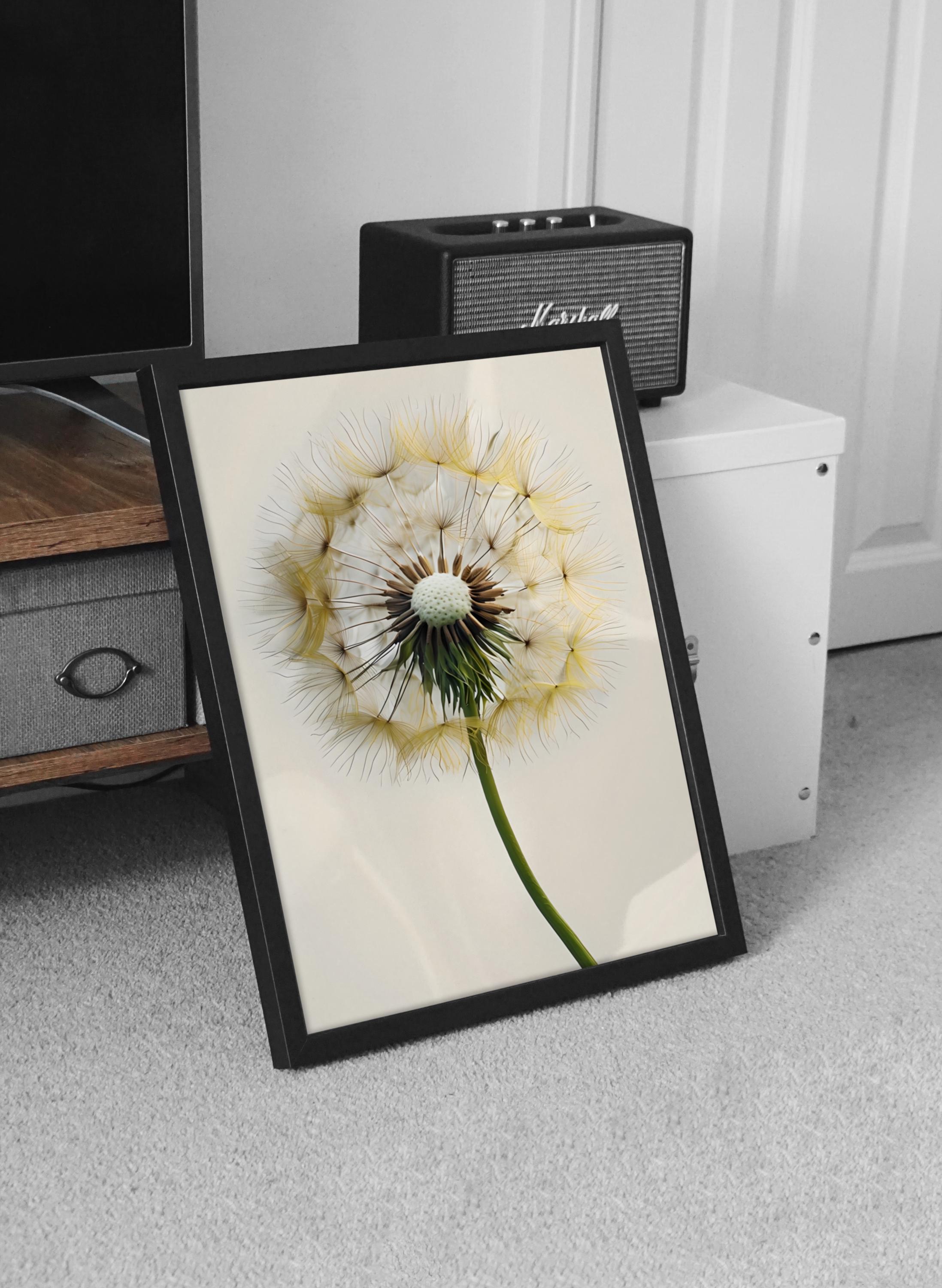 Minimalist Dandelion Art Print, Neutral Botanical Wall Decor, Elegant Modern Digital Flower Poster, Scandinavian Decor, Boho Style - Thumbnail 4