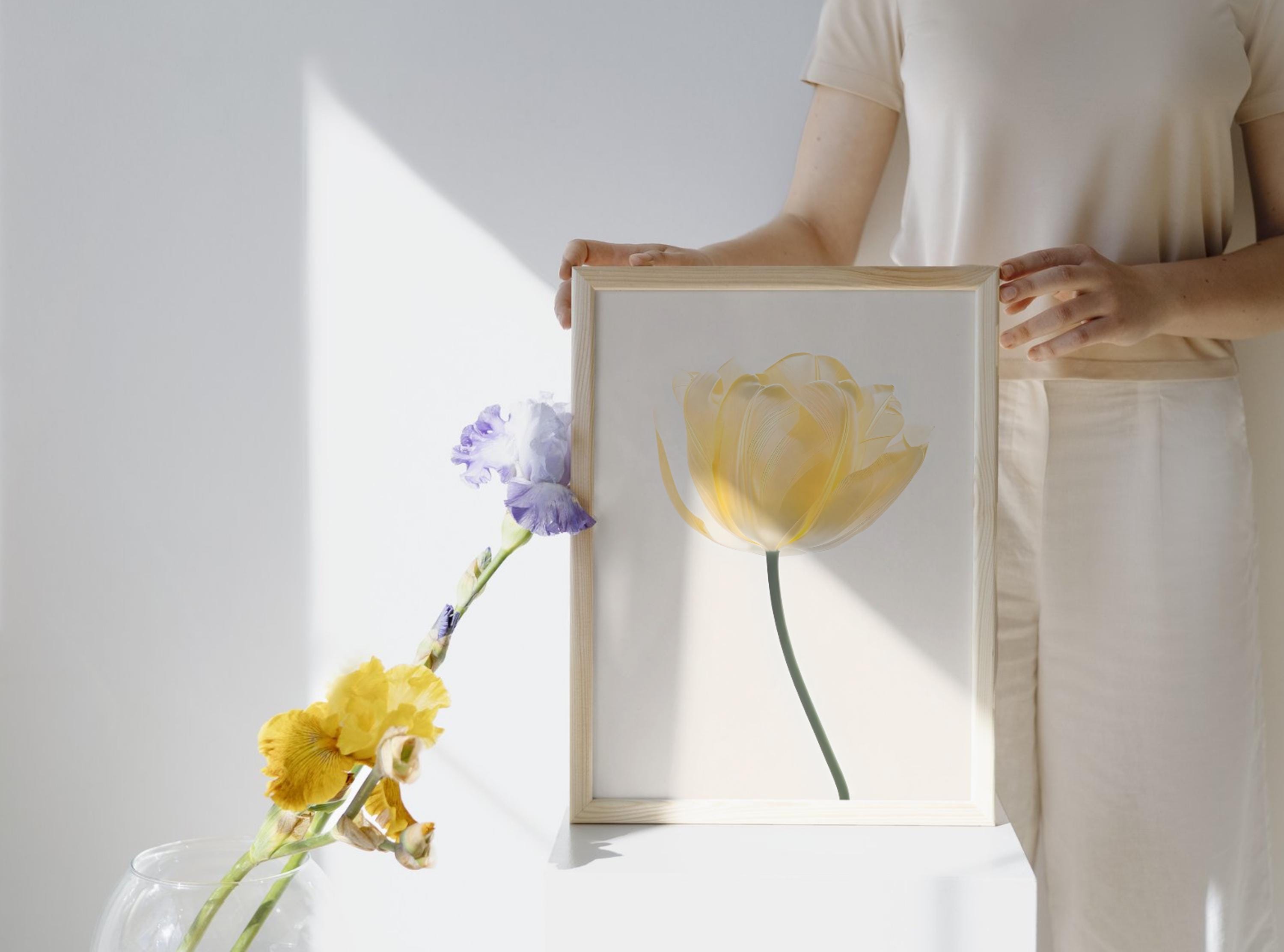 Yellow Tulip Art Print,  Minimalist Digital Flower Poster, Soft Botanical Wall Decor, Modern Floral Wall Art - Thumbnail 3