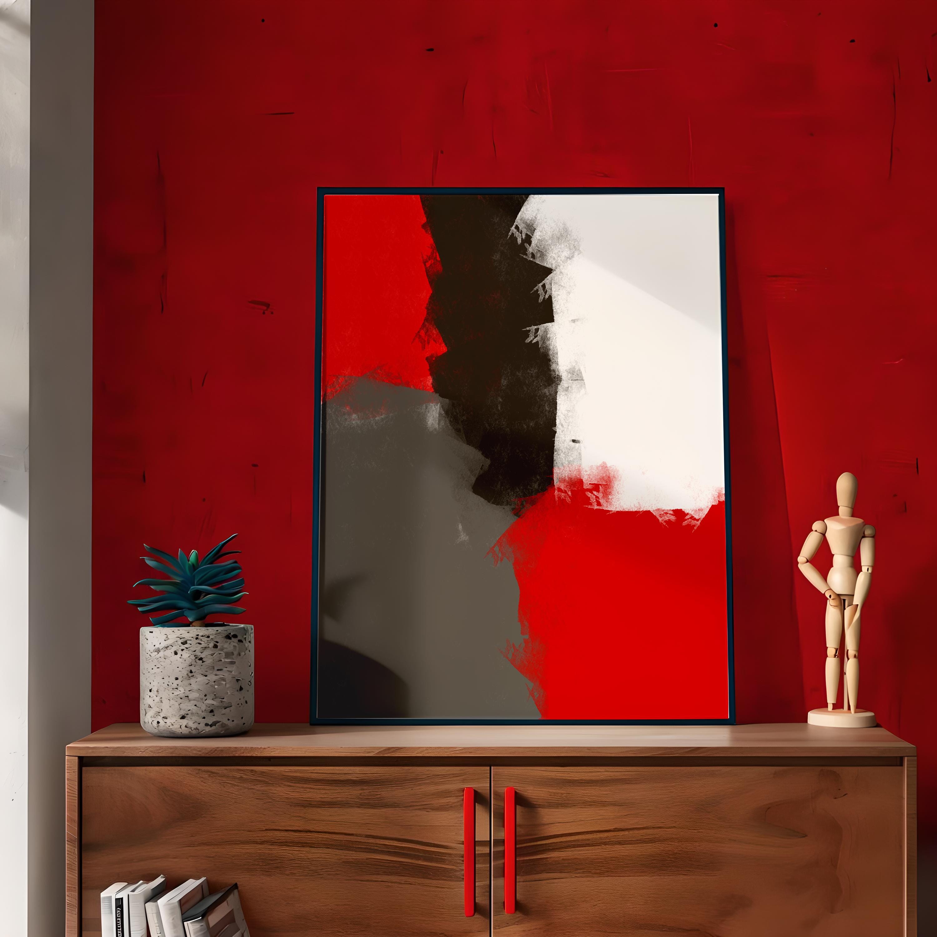 Abstract Art in Red, Black, White, and Gray, Modern Wall Print for Home or Office Decor, Digital Download - Thumbnail 7
