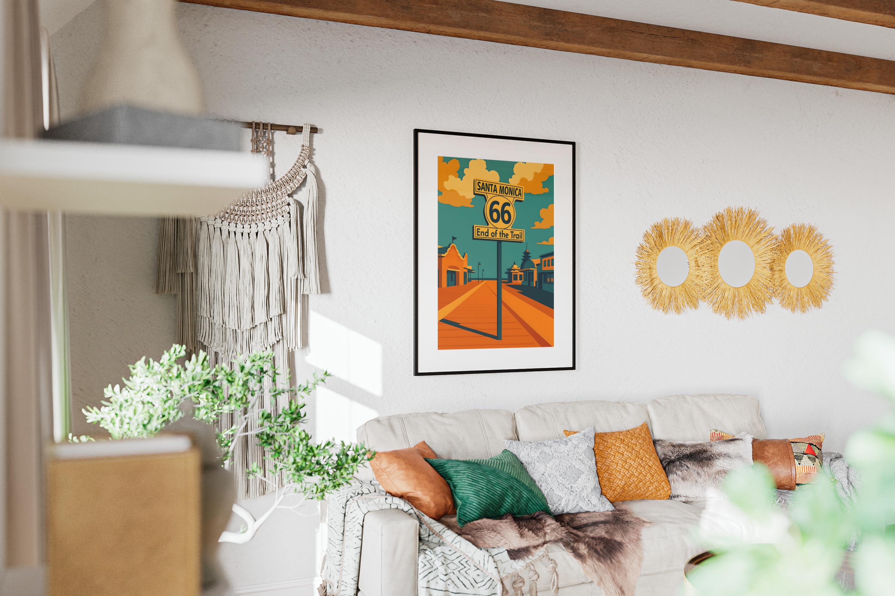 Vintage Route 66 End of the Trail Print, Retro Santa Monica Pier Digital Wall Art, Travel Poster Art,  Digital Download - Thumbnail 5