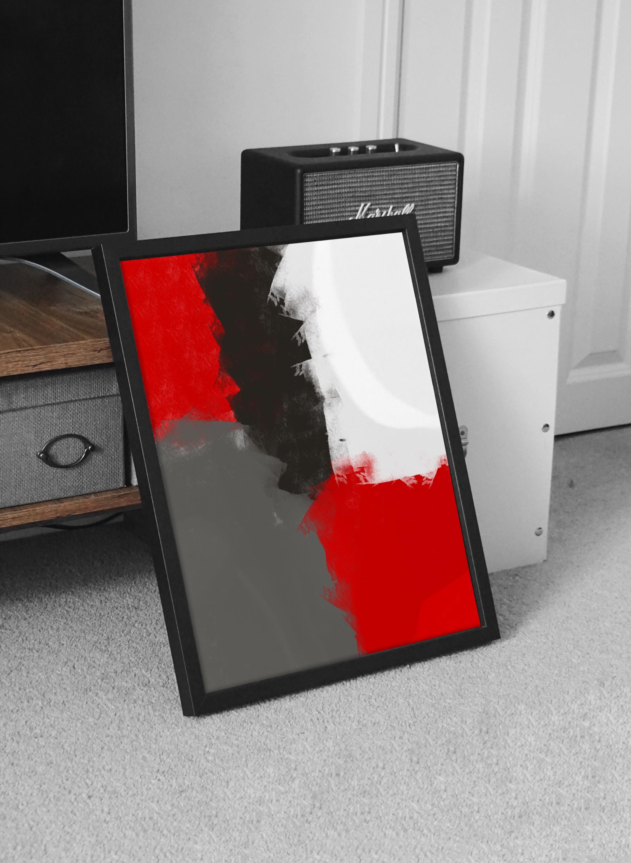 Abstract Art in Red, Black, White, and Gray, Modern Wall Print for Home or Office Decor, Digital Download - Thumbnail 3