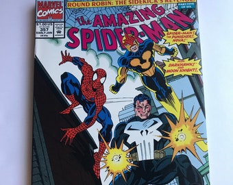 Amazing Spiderman 357 - Round Robin Part 5 (Punisher, Moonknight 1991, VF/NM Condition, Marvel Comic Book, Mark Bagley)