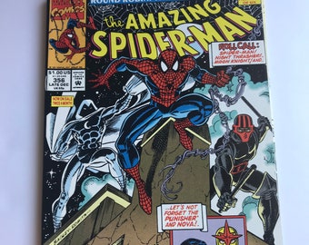 Amazing Spiderman 356 - Round Robin Part 4 (Punisher, Moonknight 1991, VF/NM Condition, Marvel Comic Book, Mark Bagley)