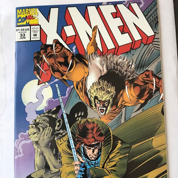 X-men 33 - Andy Kubert (VF/NM Marvel Comics, 1994, Wolverine,  Uncanny X-men, Gambit and Sabertooth)