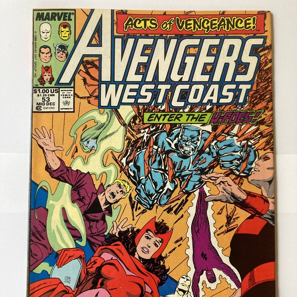 Rare Avengers West Coast 53 -  Newsstand Edition - Acts of Vengeance John Byrne  (1989,  VF/NM Condition, Marvel Comics, WandaVision)