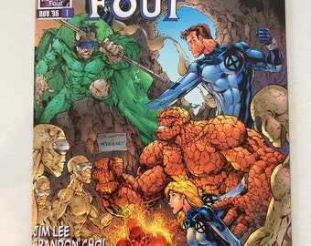 Jim Lee Fantastic Four 1, Heroes Reborn (Marvel Comics, VF-NM, 1996, Uncanny X-men, Brett Booth Variant Cover)