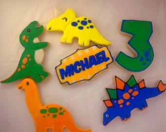 Dinosaur Sugar Cookies: Custom Royal Icing, One Dozen