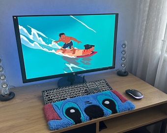 Tufted Stitch Keyboard Wrist Rest Rug – Handmade Desk Mat | Cute Lilo & Stitch Office Decor | Gift for Gamers and Disney Fans Anime