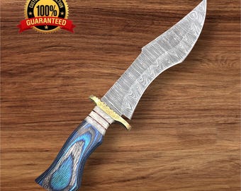 Damascus steel hunting knife custom handmade bowie