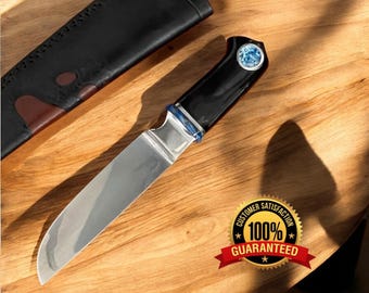 Custom made D2 steel skinner knife with bull horn hand with acrylic pearl mosaic and spacer handmade